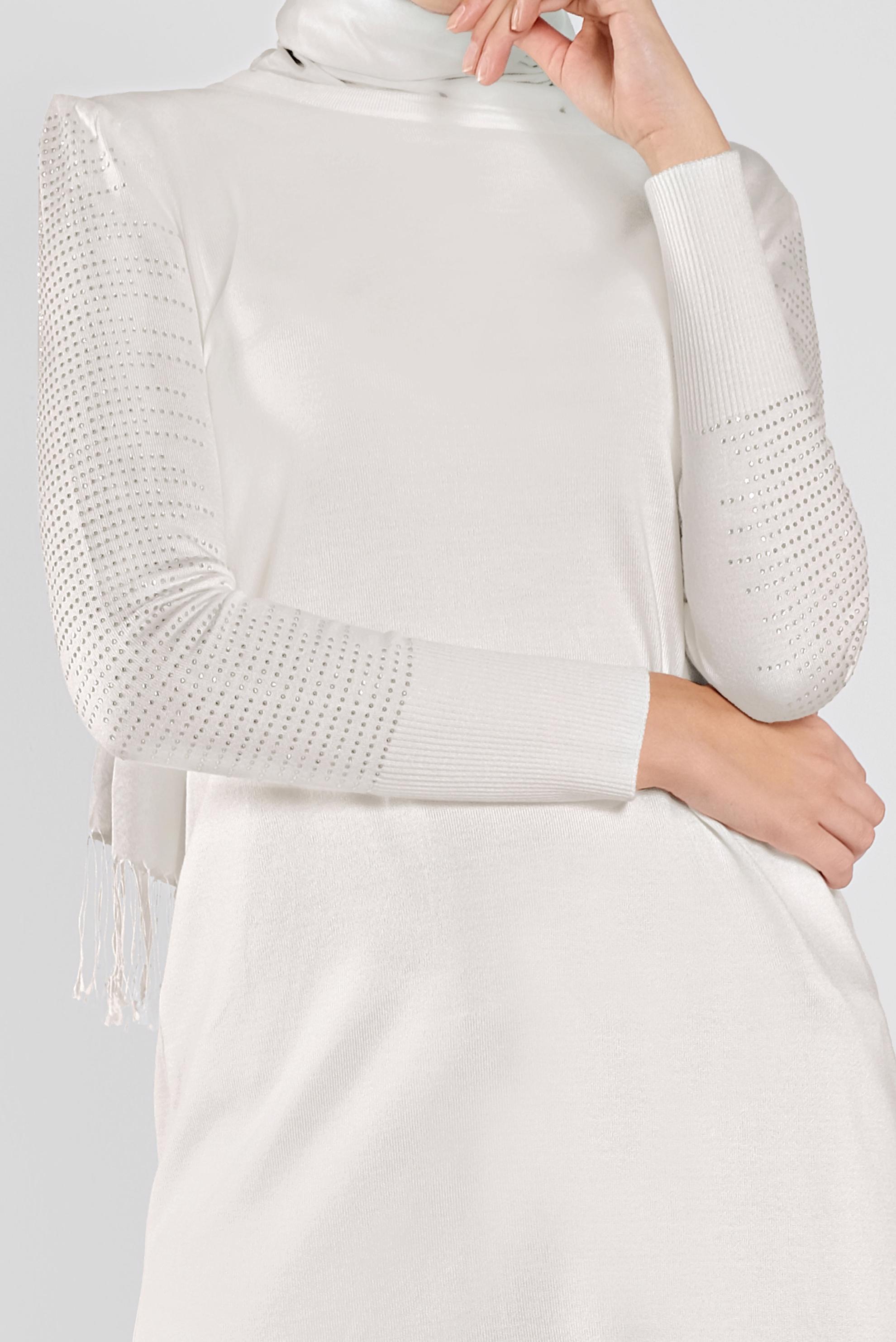 Tesettür giyim BEYAZ KOLLARI TAŞ BASKILI TRİKO TUNİK 41009 