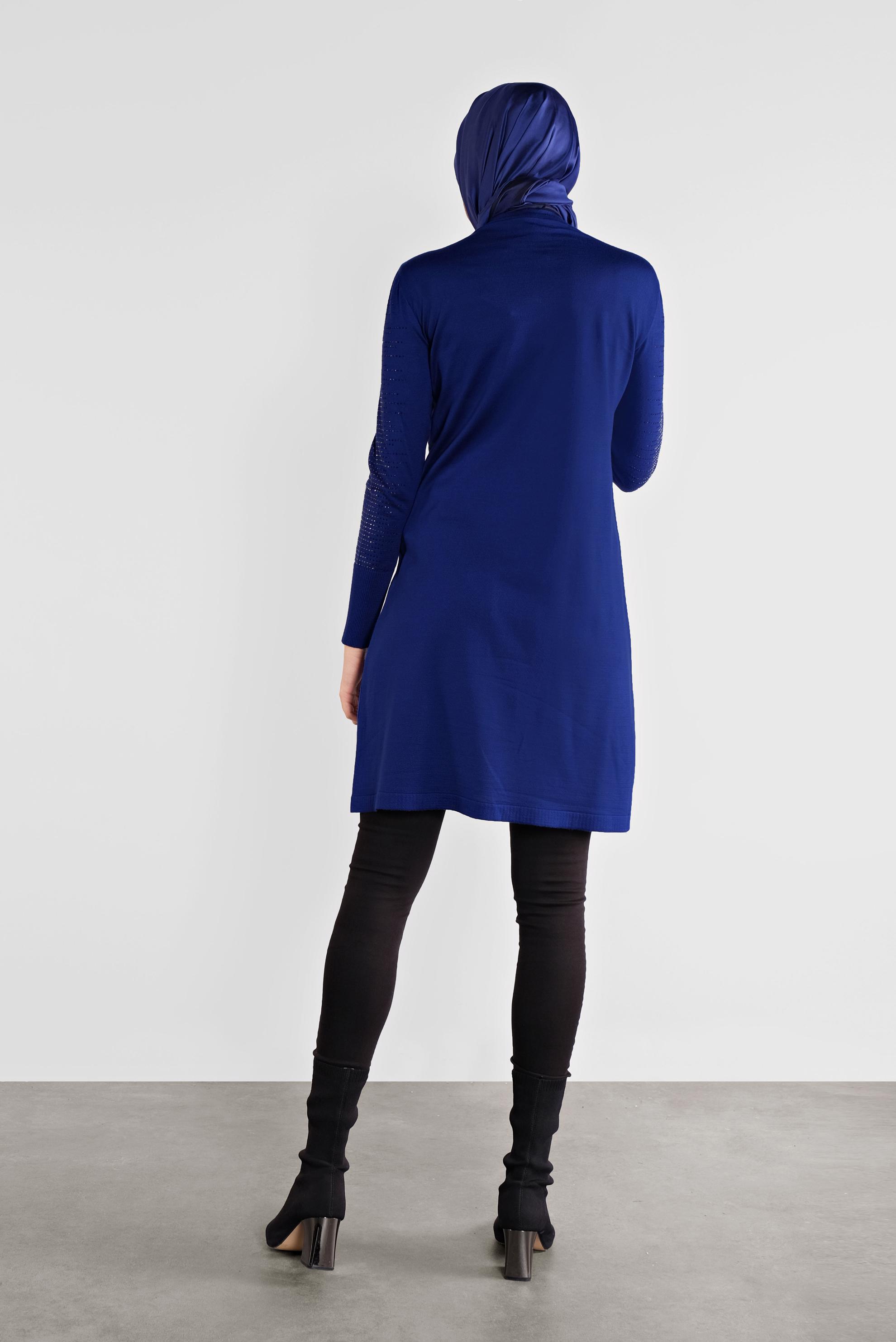 Tesettür giyim LACİVERT KOLLARI TAŞ BASKILI TRİKO TUNİK 41009 