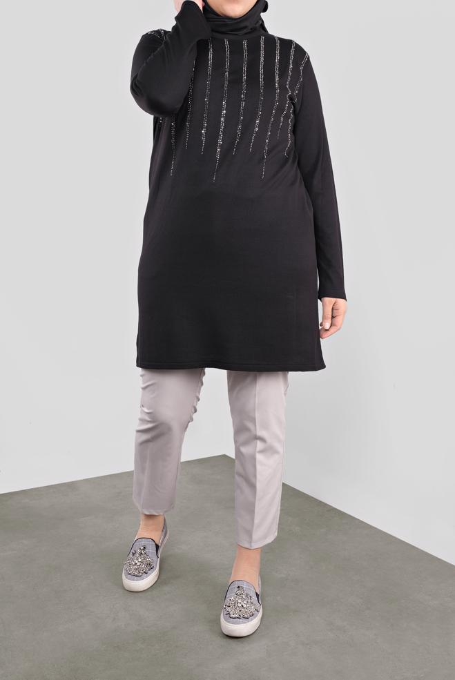 Vêtements hijab NOIR TUNIQUE À EMBELLIE 41010  - ALVİNA