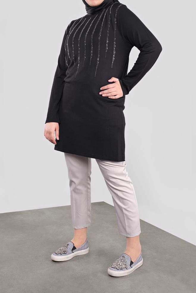 Vêtements hijab NOIR TUNIQUE À EMBELLIE 41010  - ALVİNA