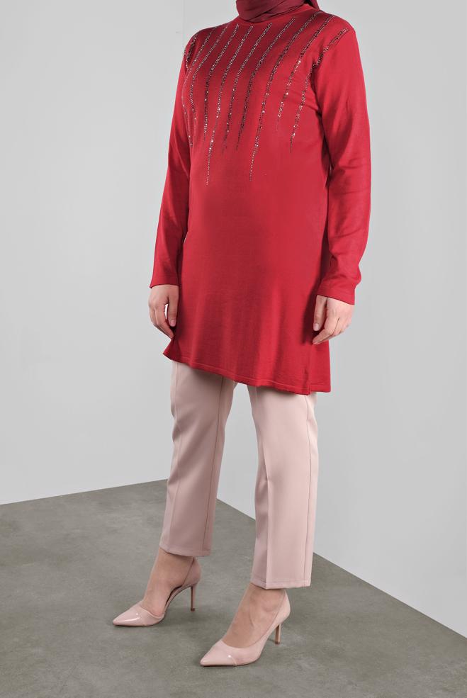 Vêtements hijab ROUGE TUNIQUE À EMBELLIE 41010  - ALVİNA