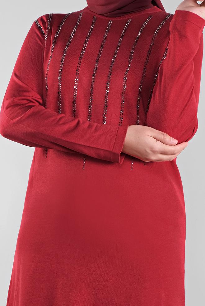 Vêtements hijab ROUGE TUNIQUE À EMBELLIE 41010  - ALVİNA