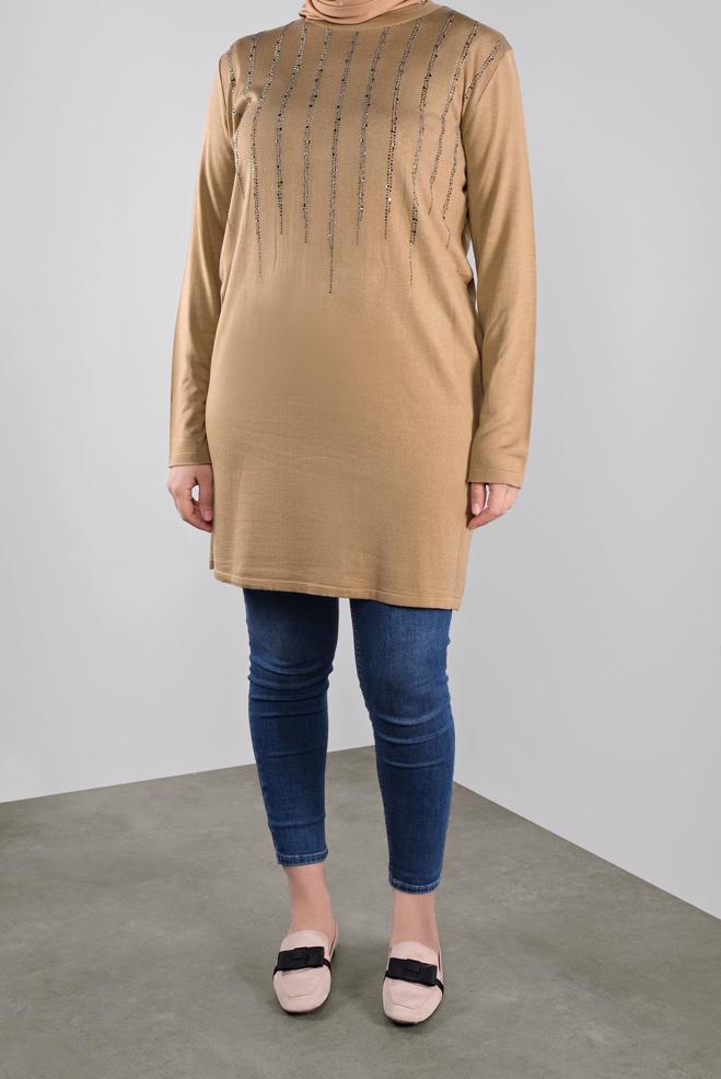 Vêtements hijab BRUN TUNIQUE À EMBELLIE 41010  - ALVİNA