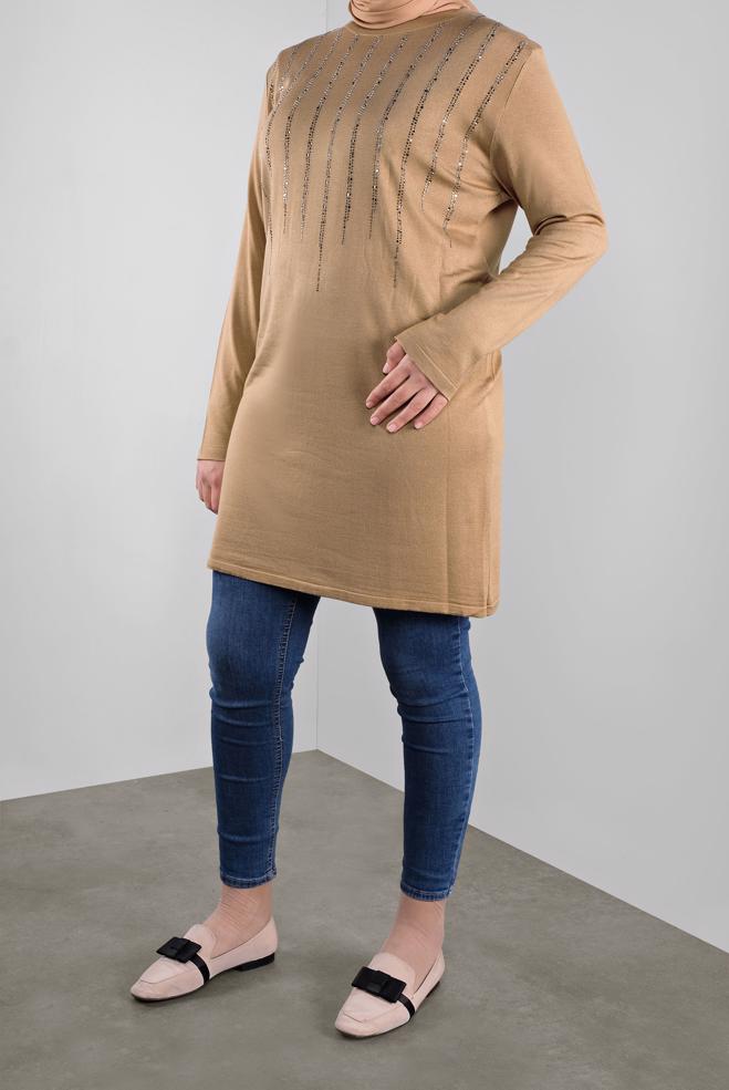Vêtements hijab BRUN TUNIQUE À EMBELLIE 41010  - ALVİNA