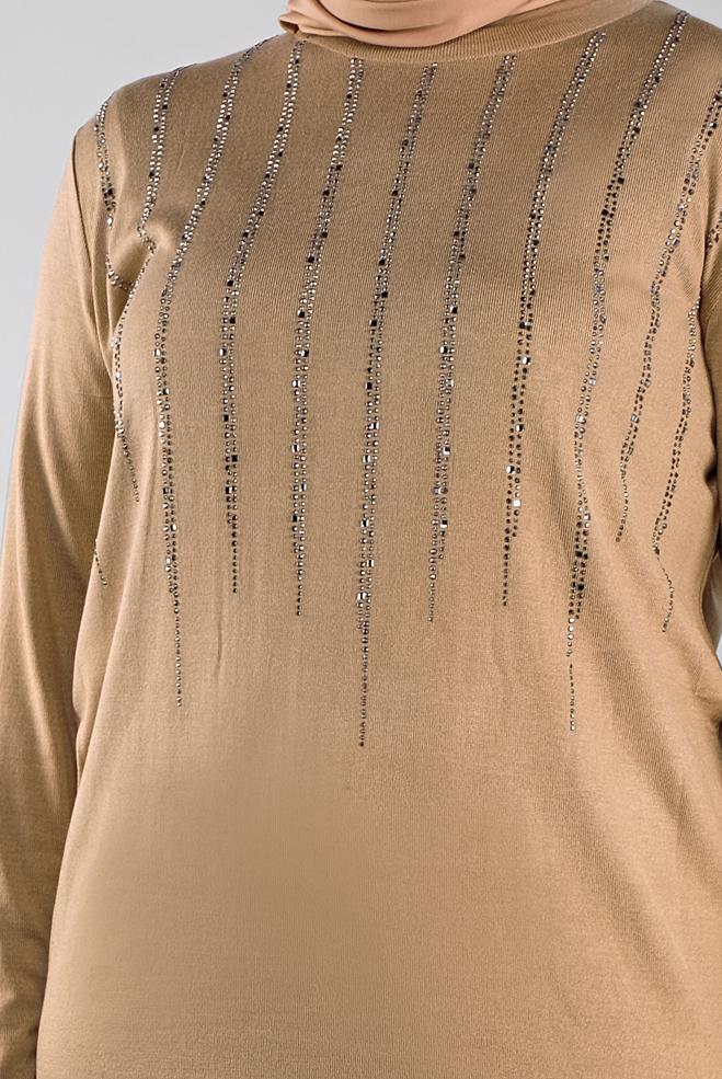 Vêtements hijab BRUN TUNIQUE À EMBELLIE 41010  - ALVİNA