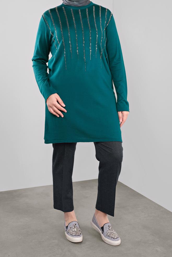 Vêtements hijab BLEU TUNIQUE À EMBELLIE 41010  - ALVİNA