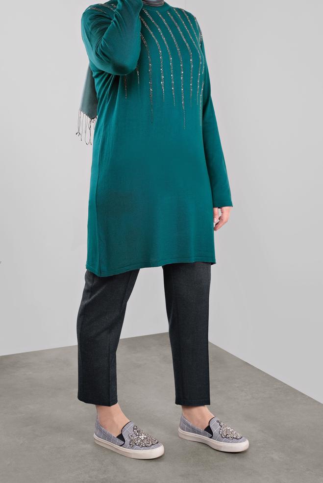 Vêtements hijab BLEU TUNIQUE À EMBELLIE 41010  - ALVİNA