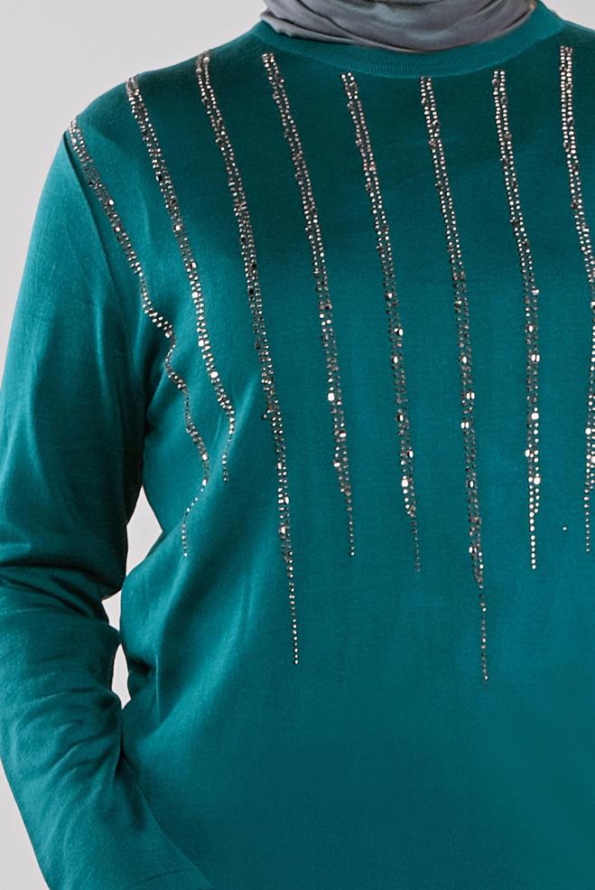 Vêtements hijab BLEU TUNIQUE À EMBELLIE 41010  - ALVİNA