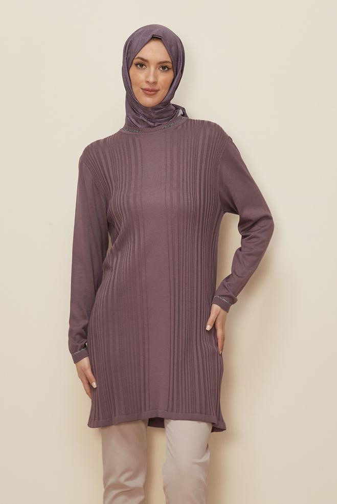 Tesettür giyim MOR TRİKO TUNİK 41011 - ALVİNA