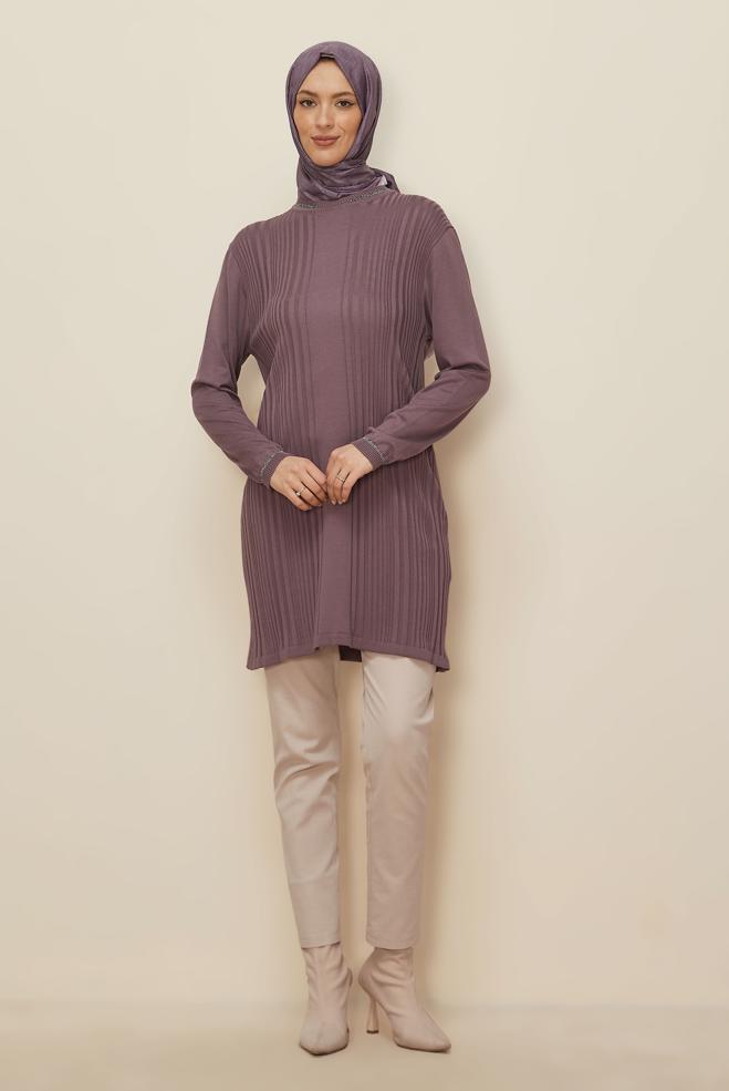 Tesettür giyim MOR TRİKO TUNİK 41011 - ALVİNA