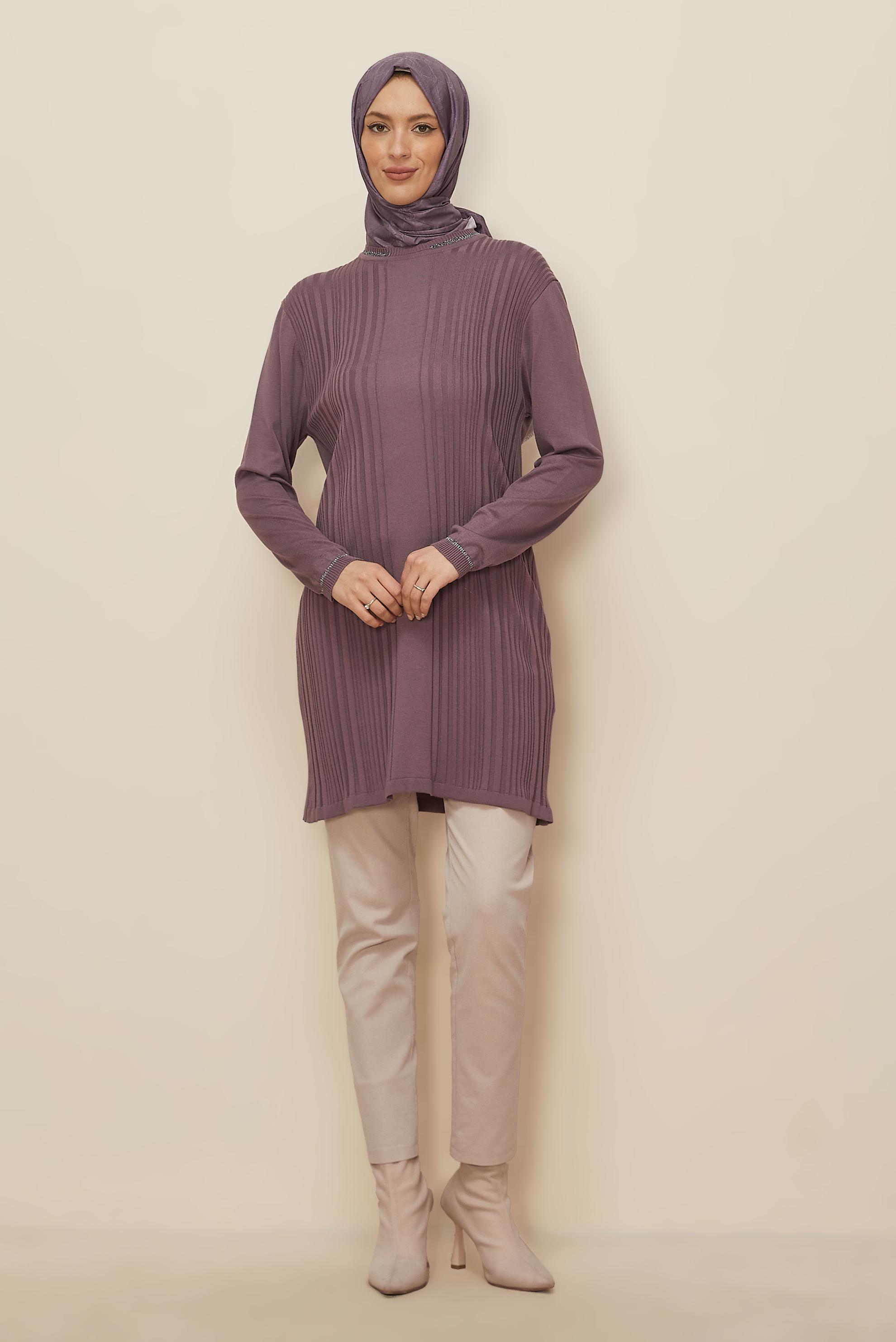 Tesettür giyim MOR TRİKO TUNİK 41011