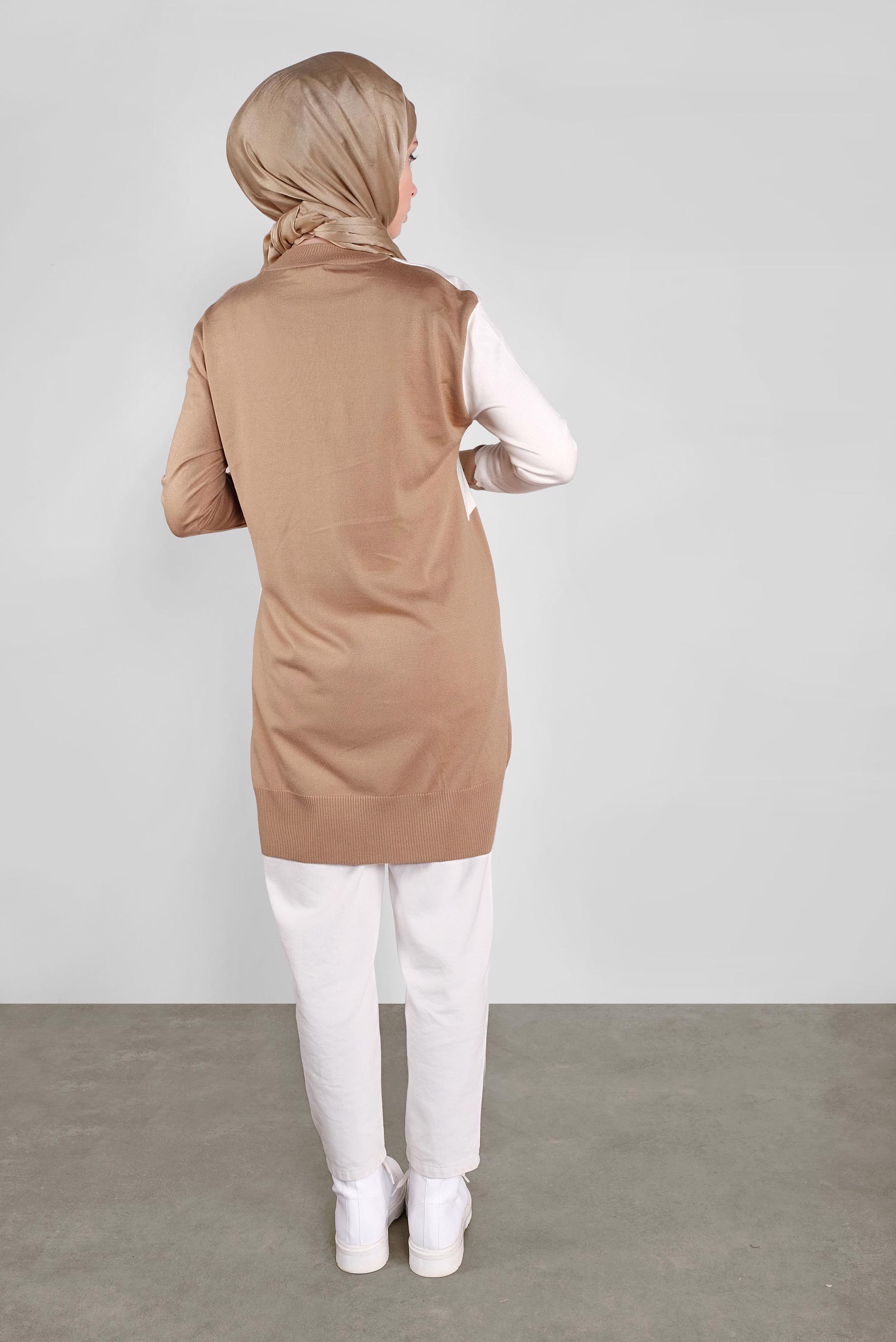 Tesettür giyim KAHVE PUL DETAYLI İKİ RENKLİ TRİKO TUNİK 41012