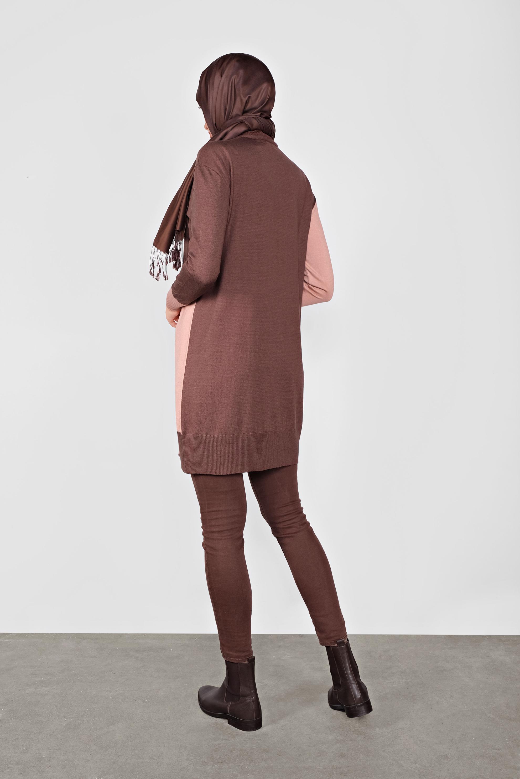 Tesettür giyim KAHVE PUL DETAYLI İKİ RENKLİ TRİKO TUNİK 41012