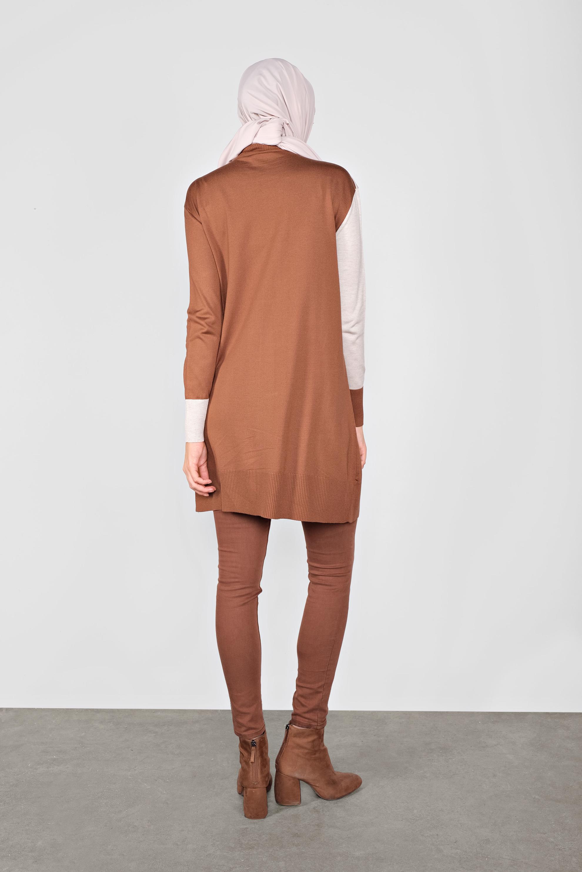 Tesettür giyim TABA PUL DETAYLI İKİ RENKLİ TRİKO TUNİK 41012