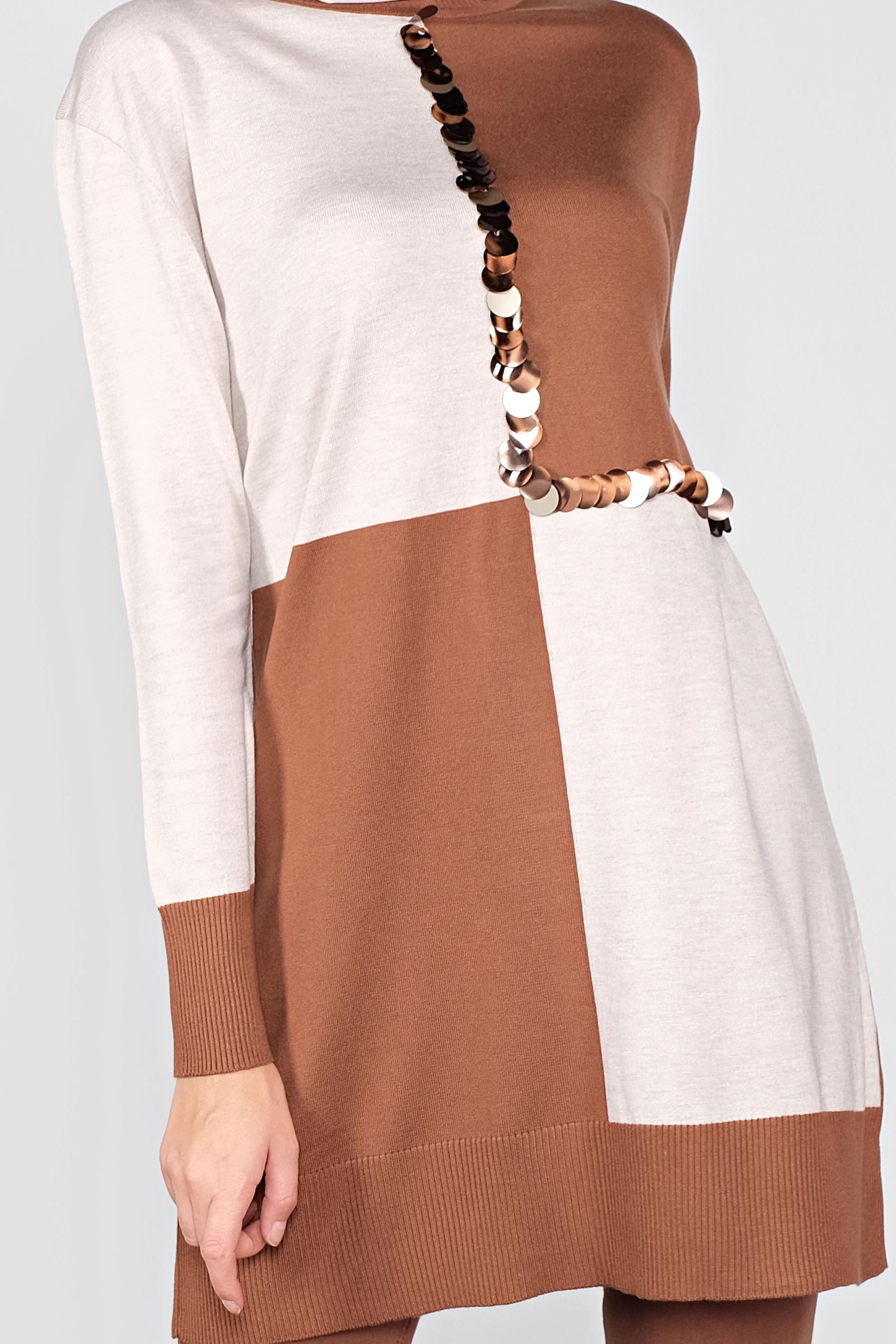 Tesettür giyim TABA PUL DETAYLI İKİ RENKLİ TRİKO TUNİK 41012