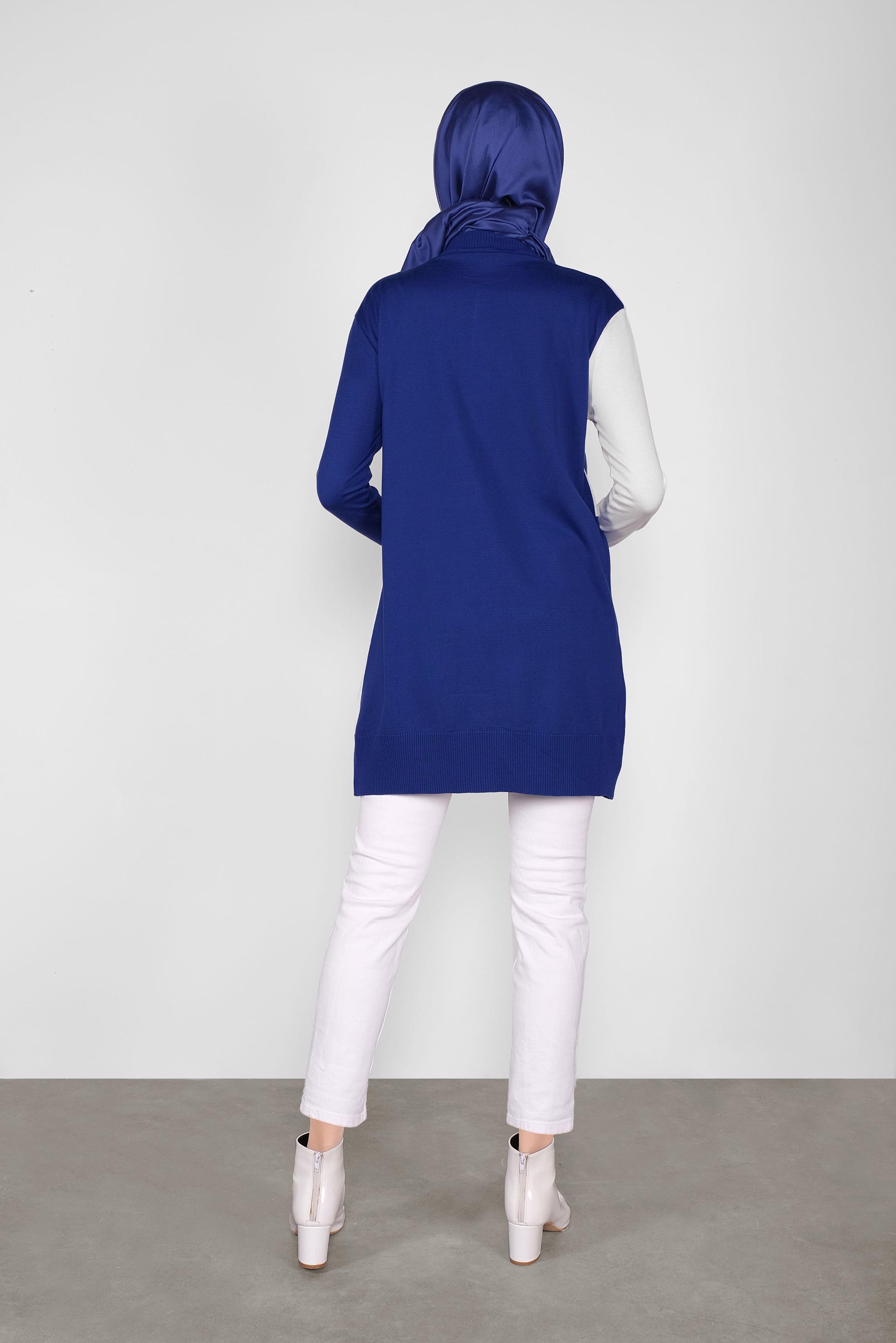 Tesettür giyim LACİVERT PUL DETAYLI İKİ RENKLİ TRİKO TUNİK 41012