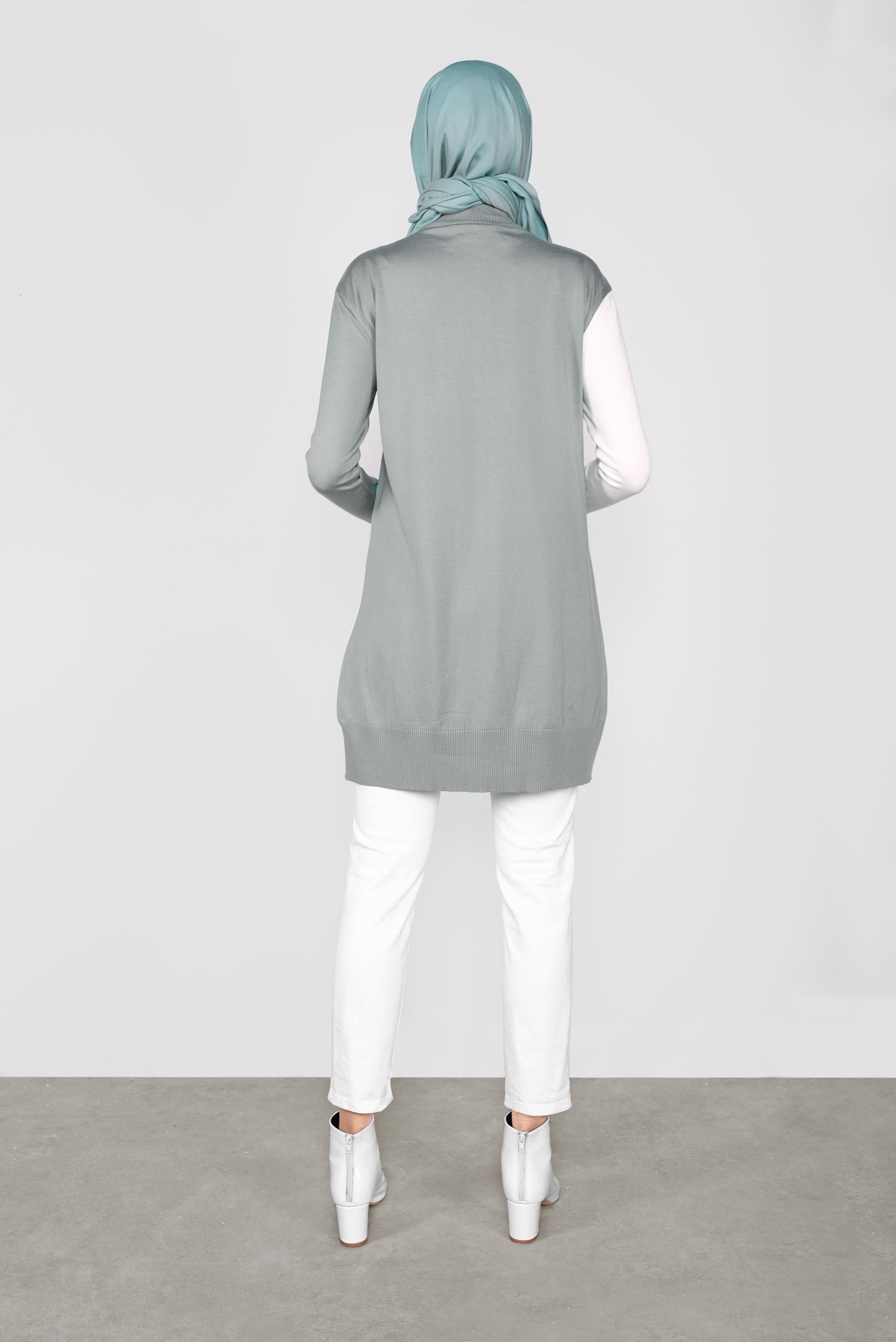 Tesettür giyim YEŞİL PUL DETAYLI İKİ RENKLİ TRİKO TUNİK 41012