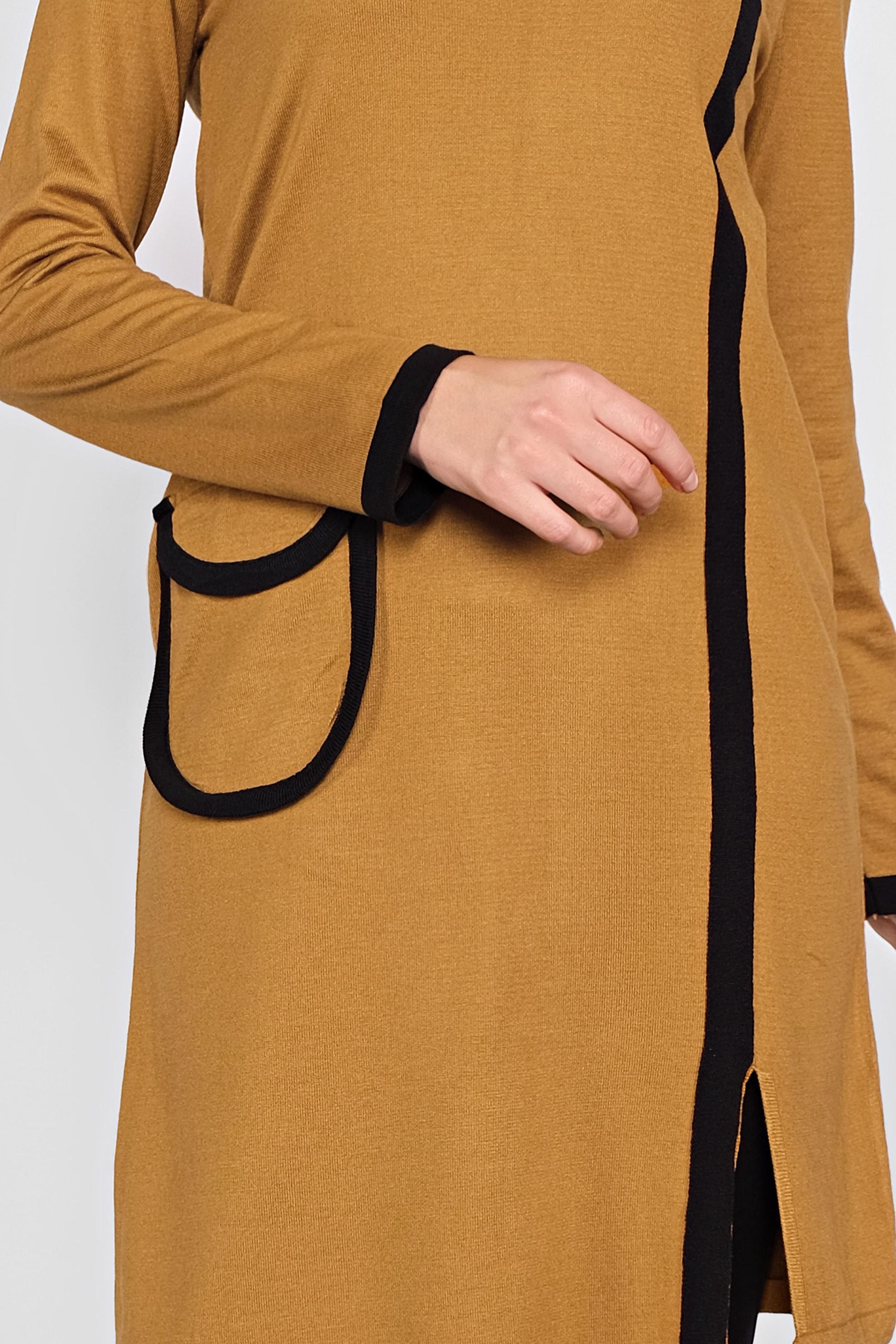 Tesettür giyim SARI CEP DETAYLI TRİKO TUNİK 41013