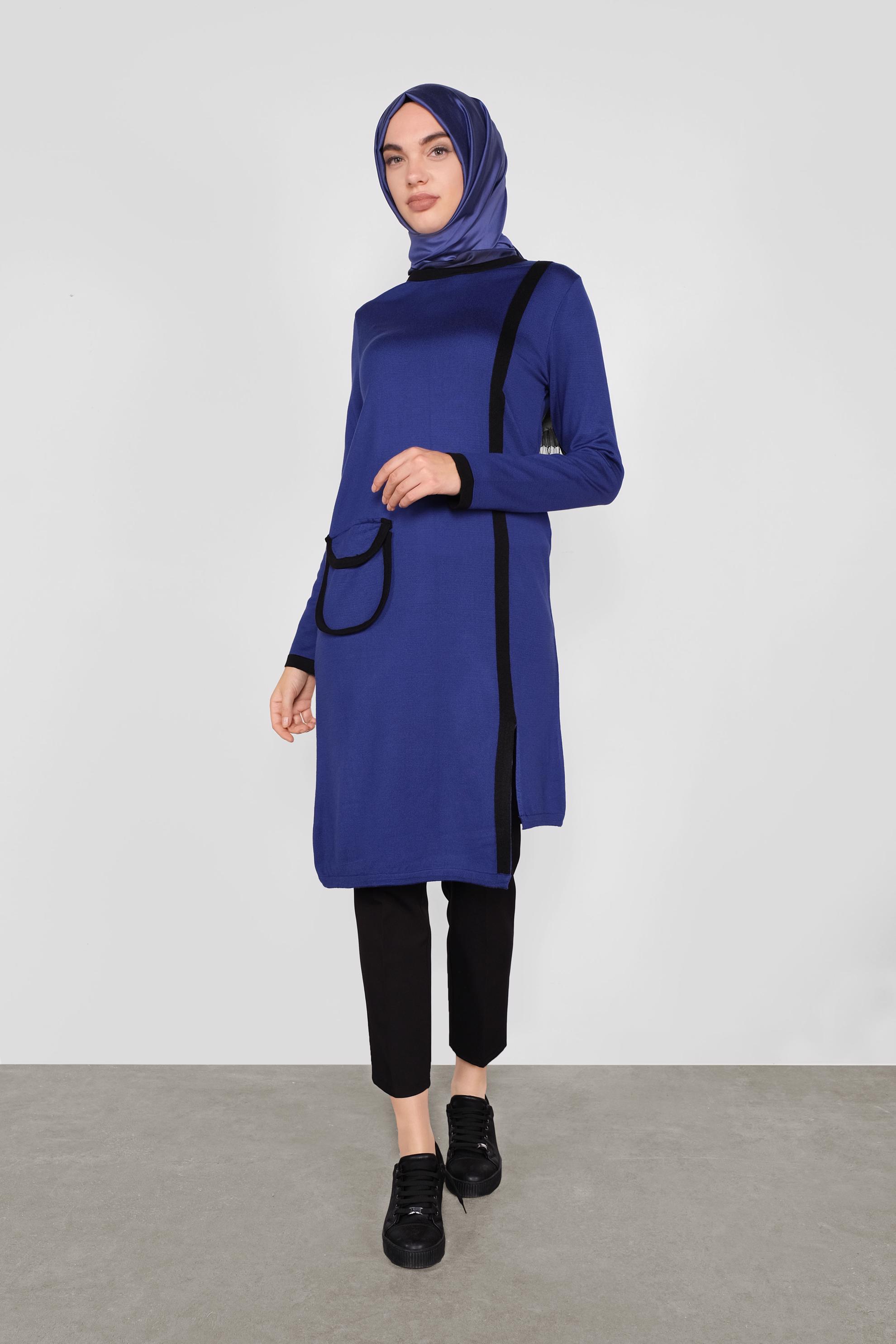 Tesettür giyim LACİVERT CEP DETAYLI TRİKO TUNİK 41013