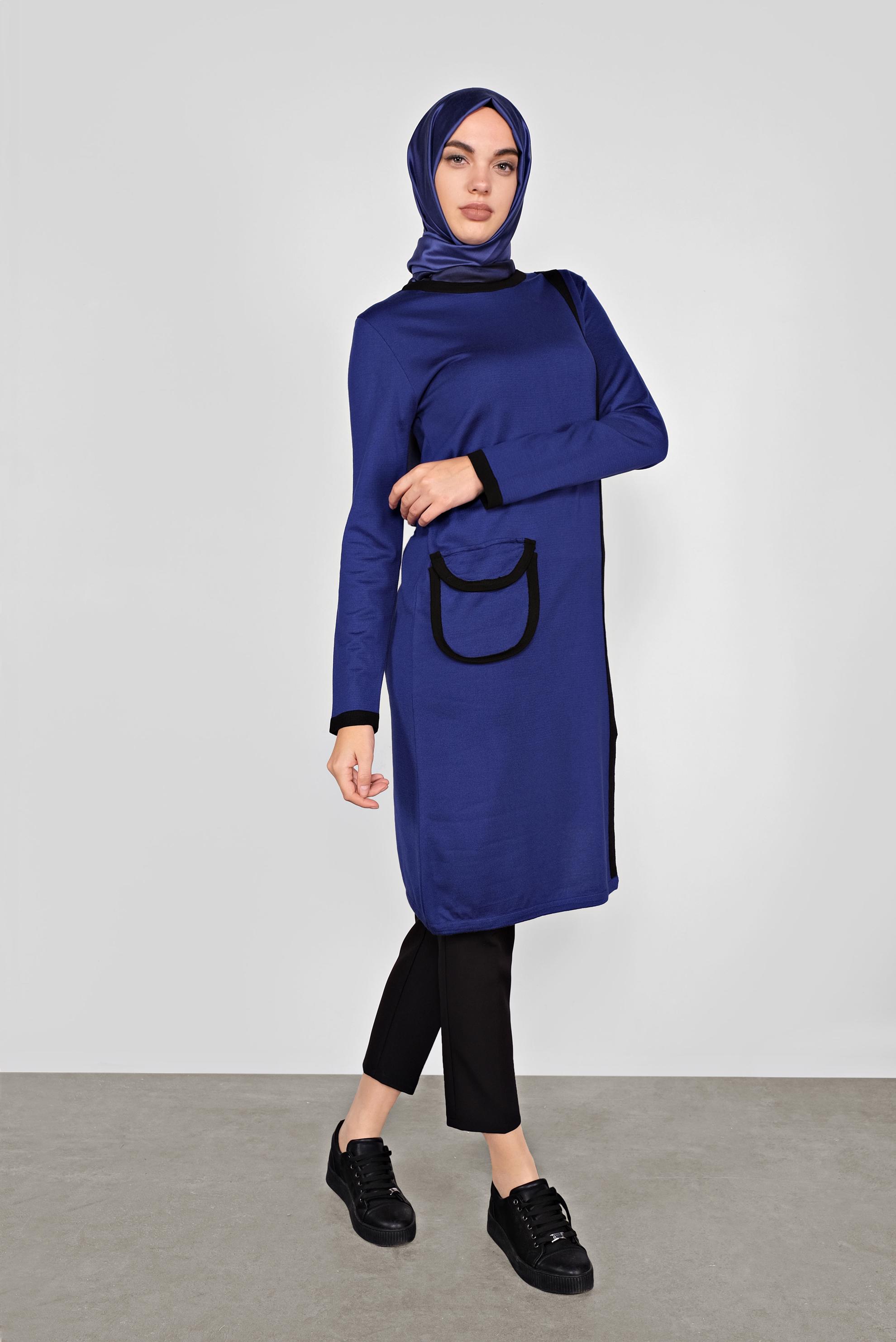 Tesettür giyim LACİVERT CEP DETAYLI TRİKO TUNİK 41013