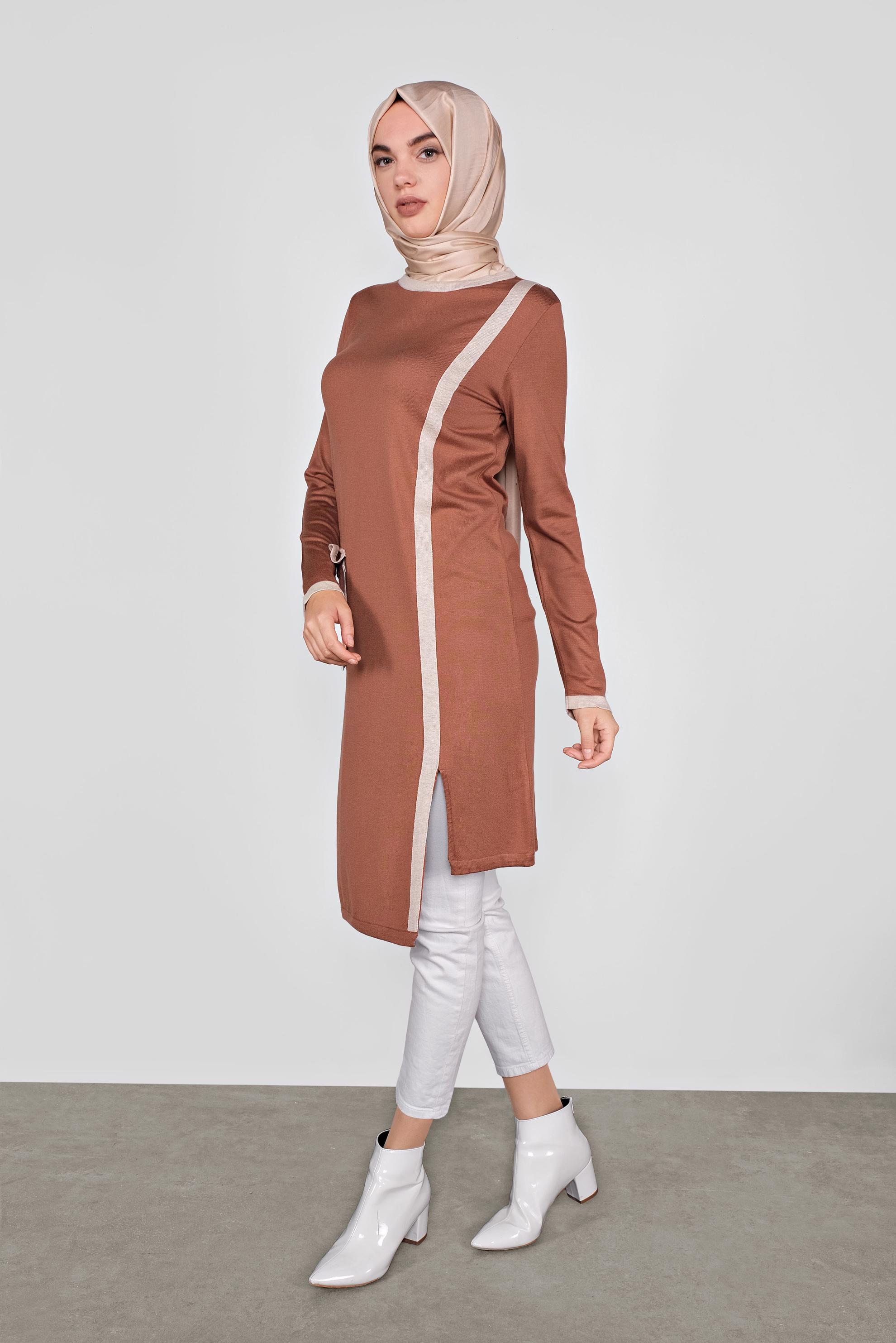 Tesettür giyim TURUNCU CEP DETAYLI TRİKO TUNİK 41013