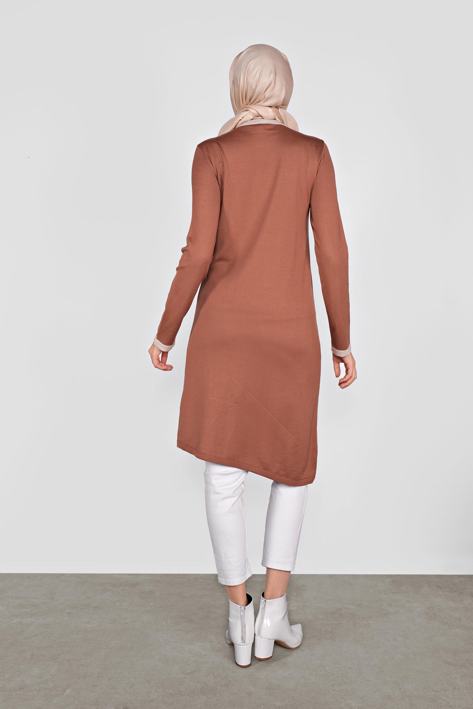 Tesettür giyim TURUNCU CEP DETAYLI TRİKO TUNİK 41013