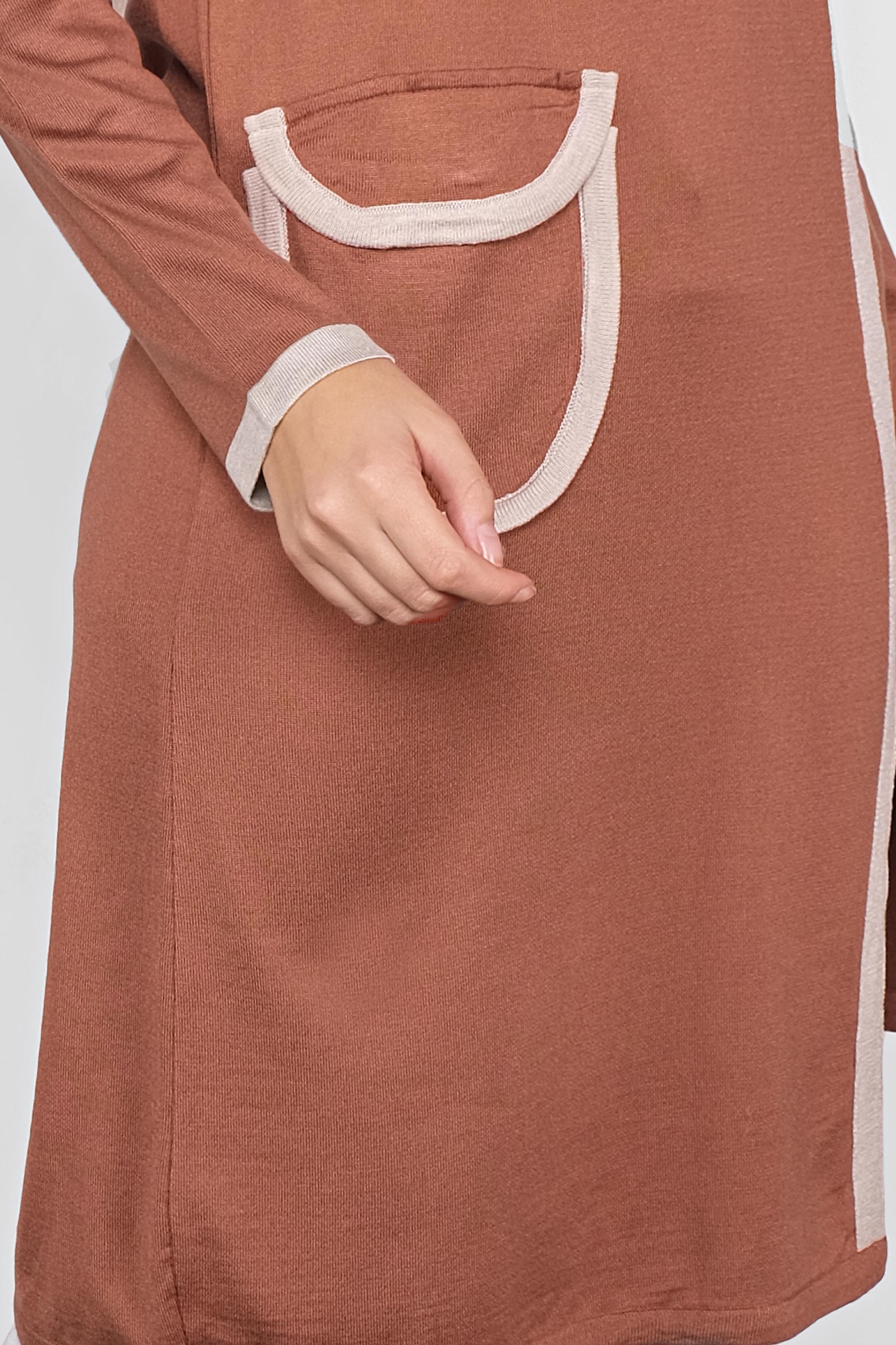 Tesettür giyim TURUNCU CEP DETAYLI TRİKO TUNİK 41013