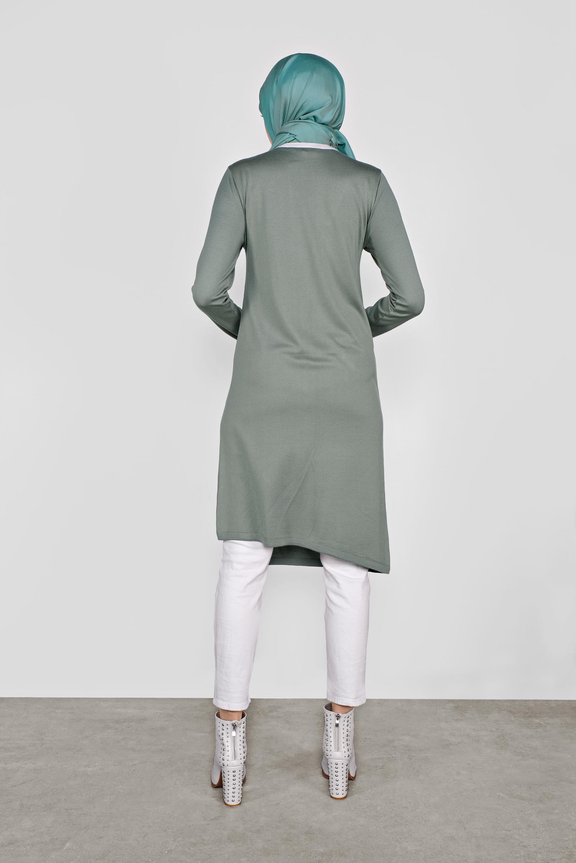 Tesettür giyim YEŞİL CEP DETAYLI TRİKO TUNİK 41013