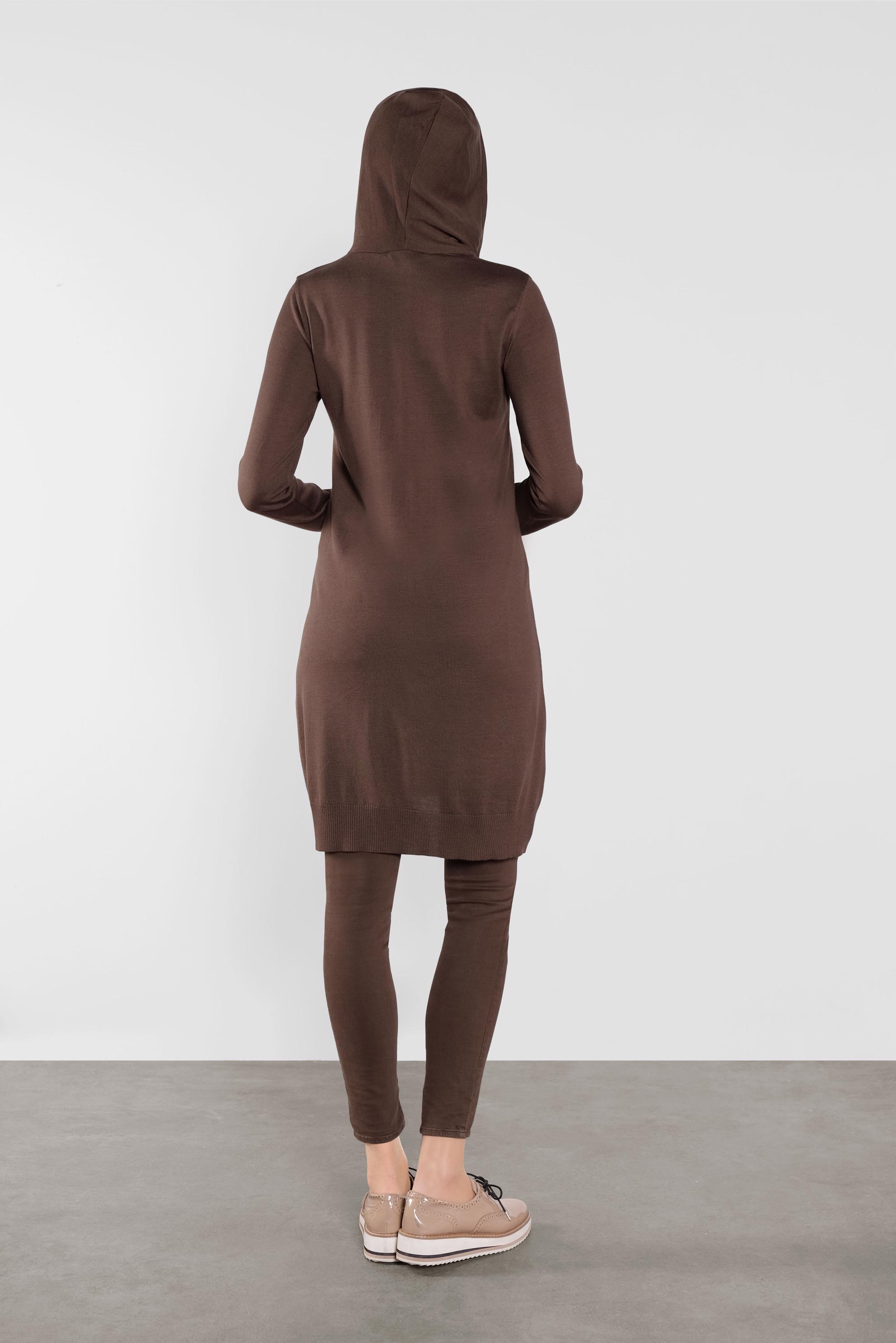 Tesettür giyim KAHVE KAPÜŞONLU TRİKO TUNİK 41014