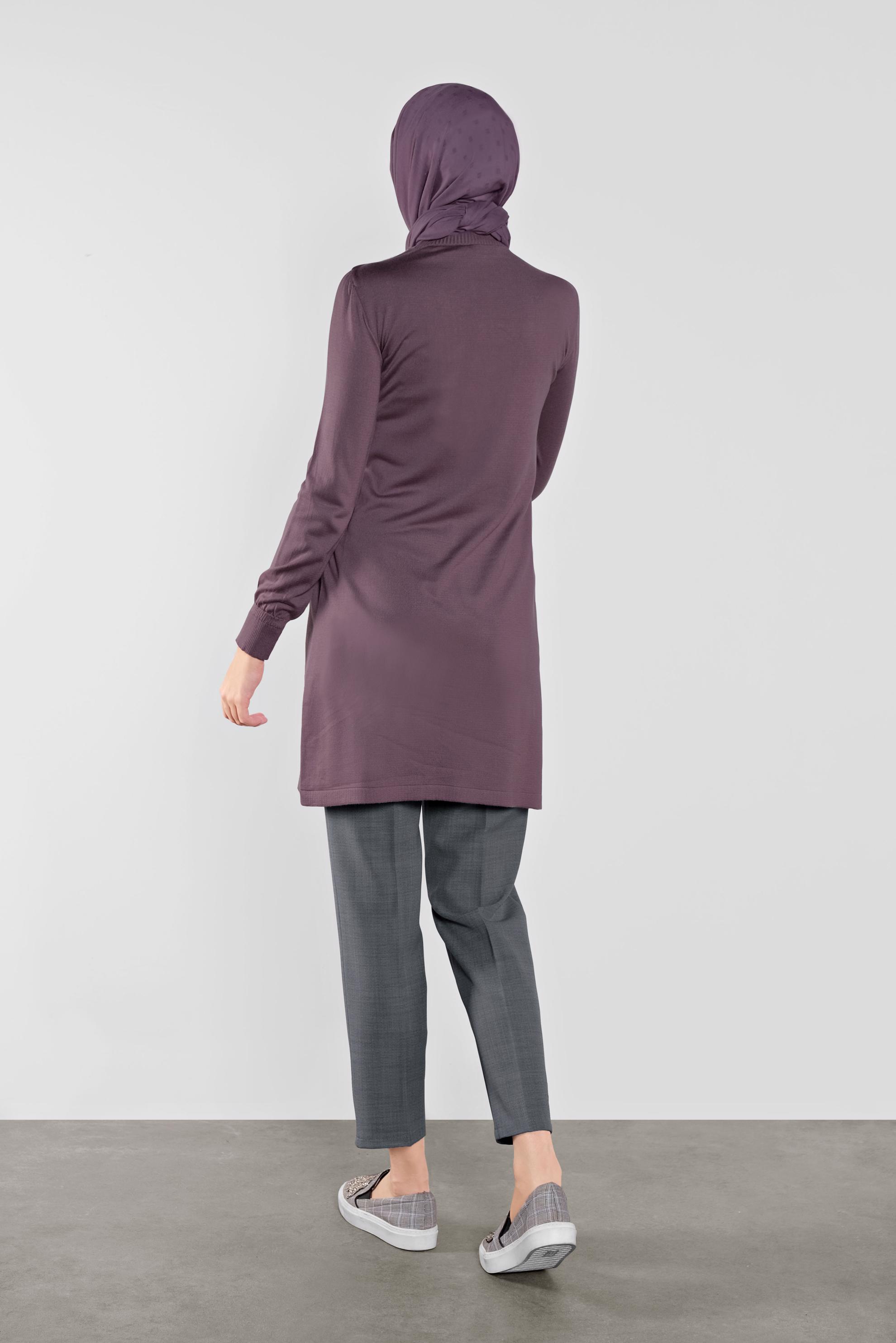 Tesettür giyim MOR YAKASI BAĞLI TRİKO TUNİK 41015 