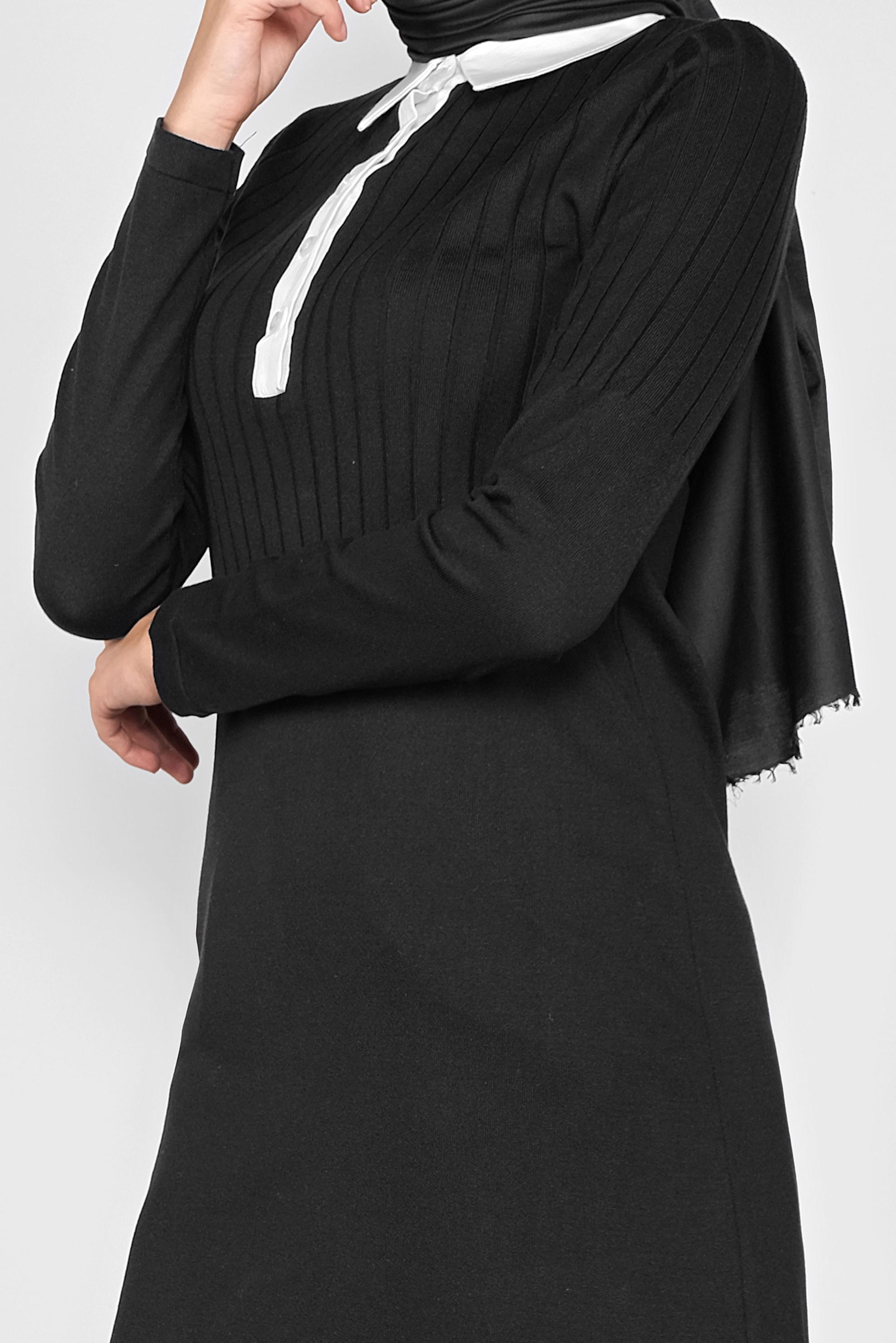 Tesettür giyim SİYAH GÖMLEK YAKA TRİKO TUNİK 41016