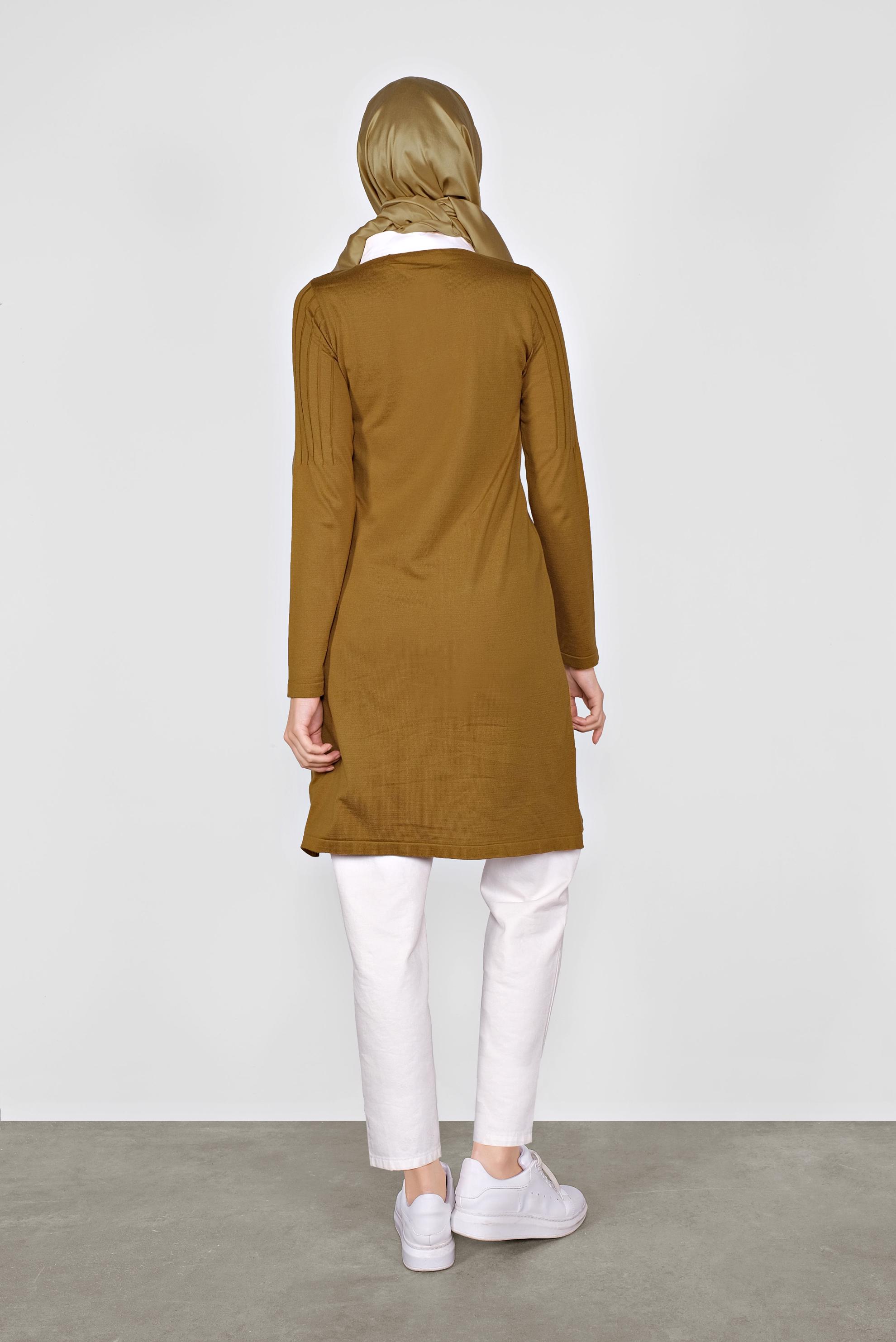 Tesettür giyim SARI GÖMLEK YAKA TRİKO TUNİK 41016