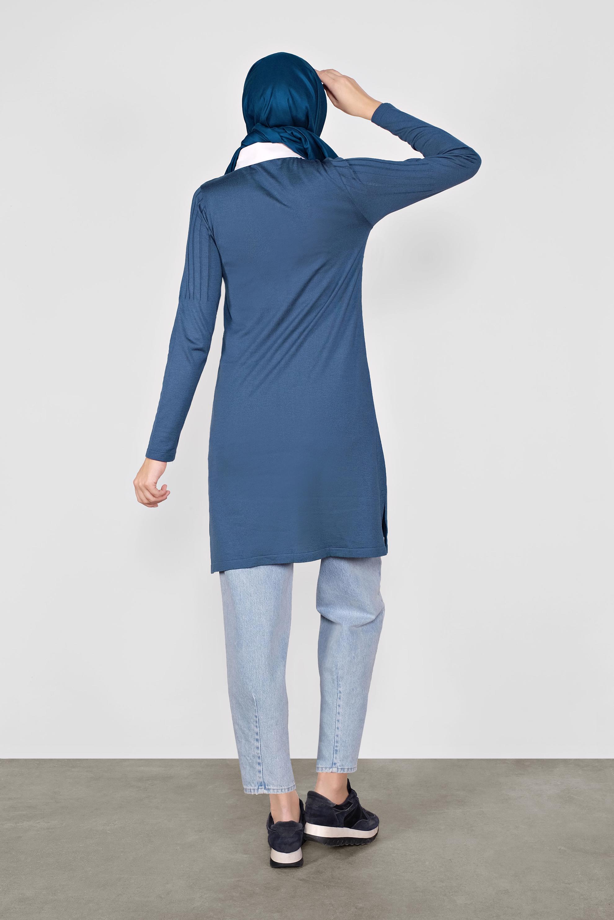Tesettür giyim LACİVERT GÖMLEK YAKA TRİKO TUNİK 41016