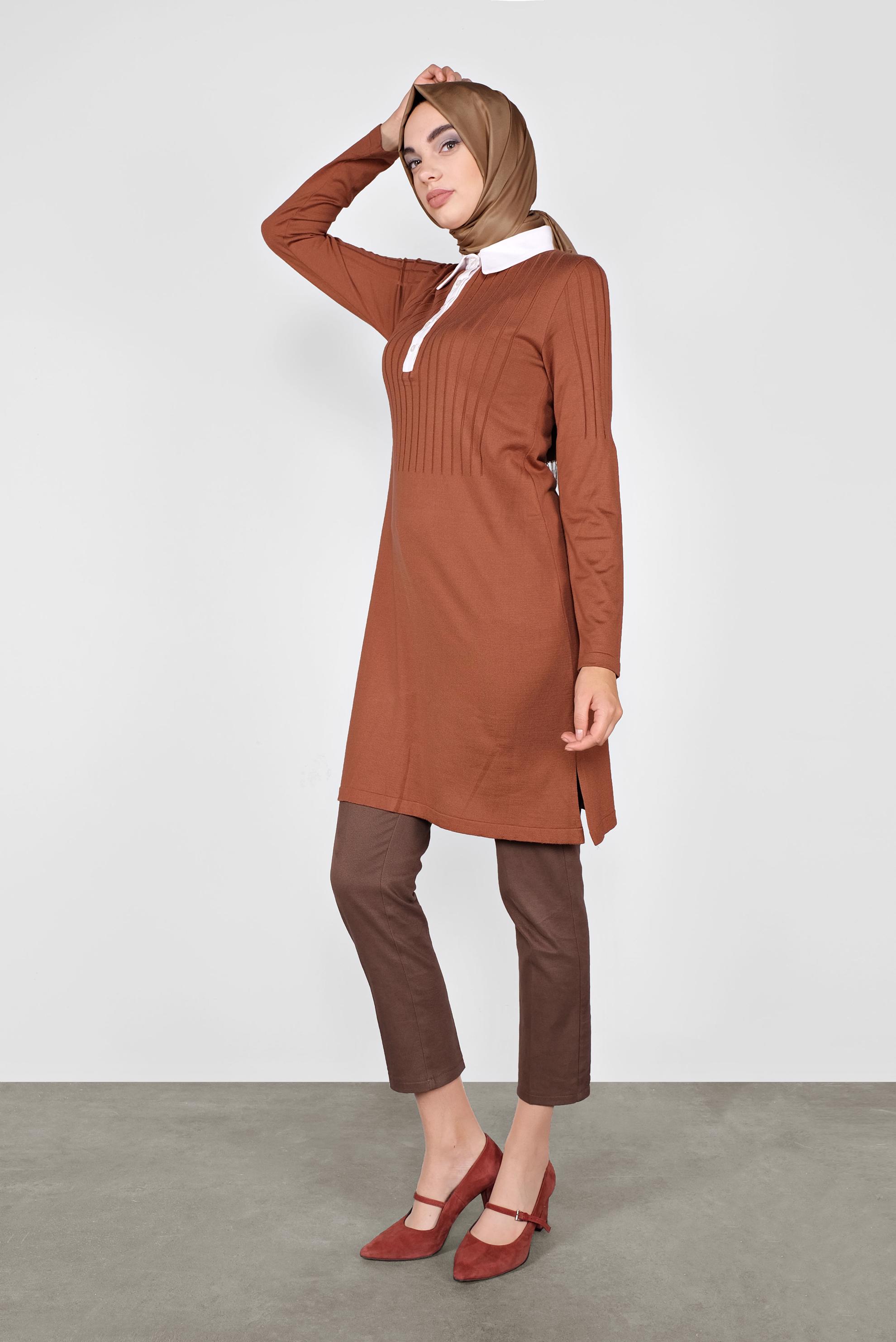 Hijab clothing ORANGE SHIRT-COLLAR KNIT TUNIC 41016 