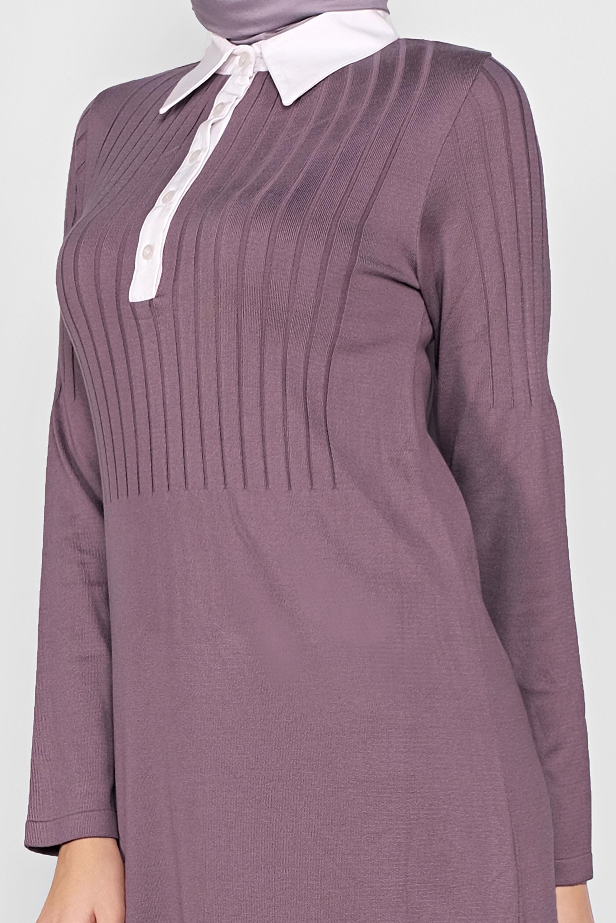 Tesettür giyim MOR GÖMLEK YAKA TRİKO TUNİK 41016