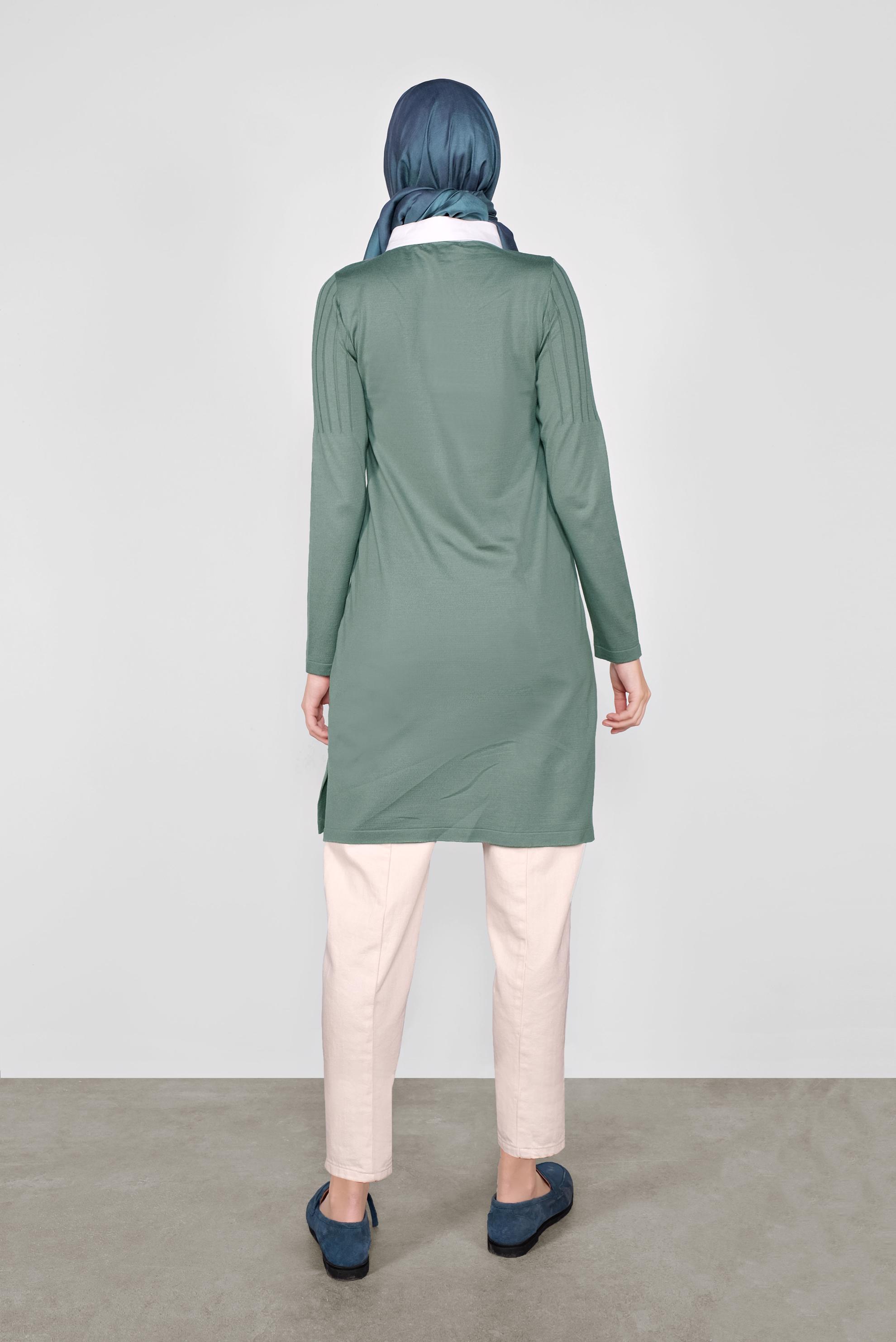 Tesettür giyim YEŞİL GÖMLEK YAKA TRİKO TUNİK 41016