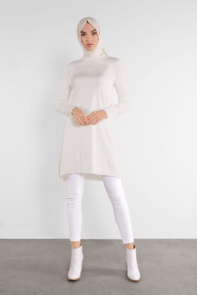 Tesettür giyim  PUANTİYE TÜL DETAYLI TRİKO TUNİK 41017 - ALVİNA