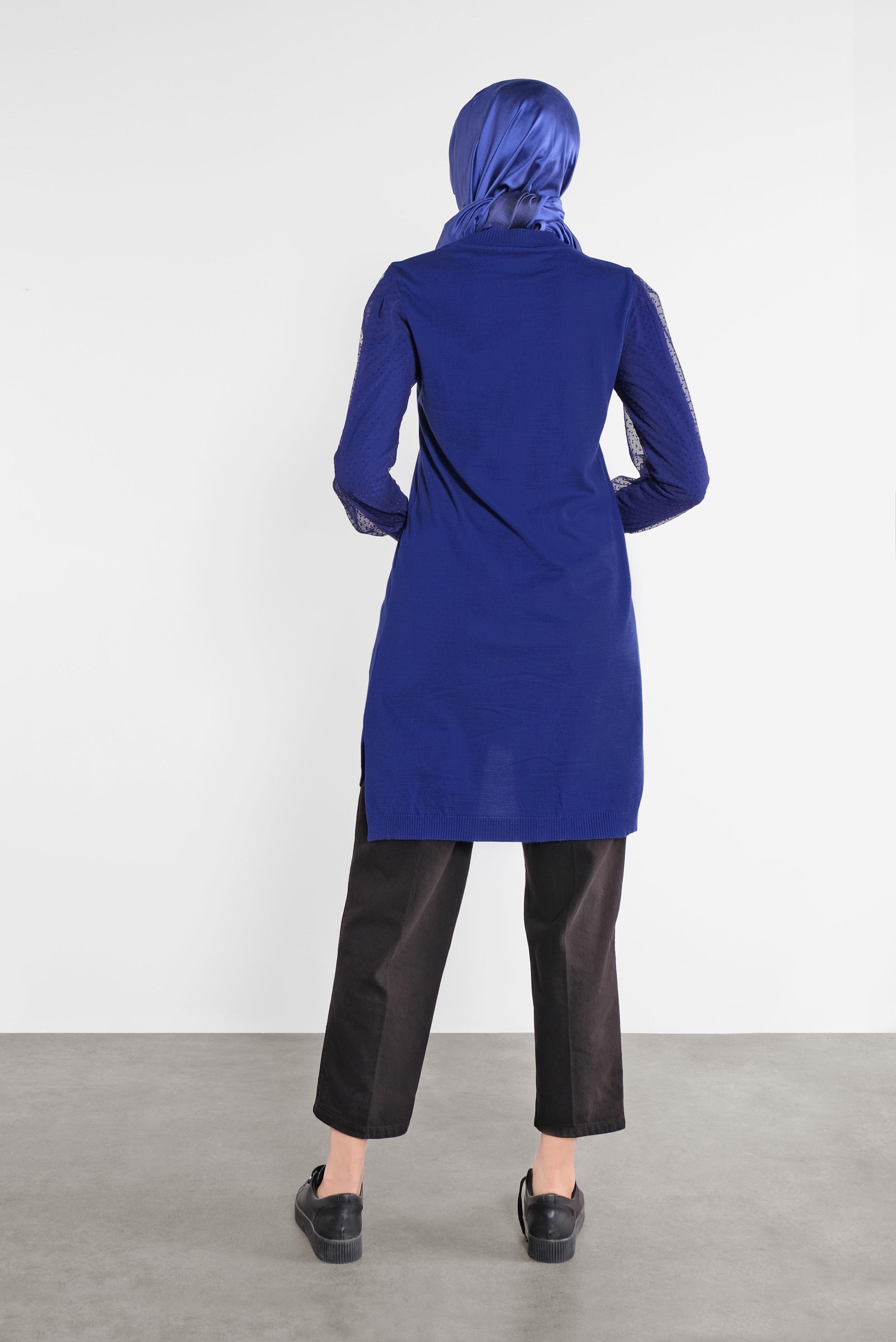 Tesettür giyim LACİVERT PUANTİYE TÜL DETAYLI TRİKO TUNİK 41017