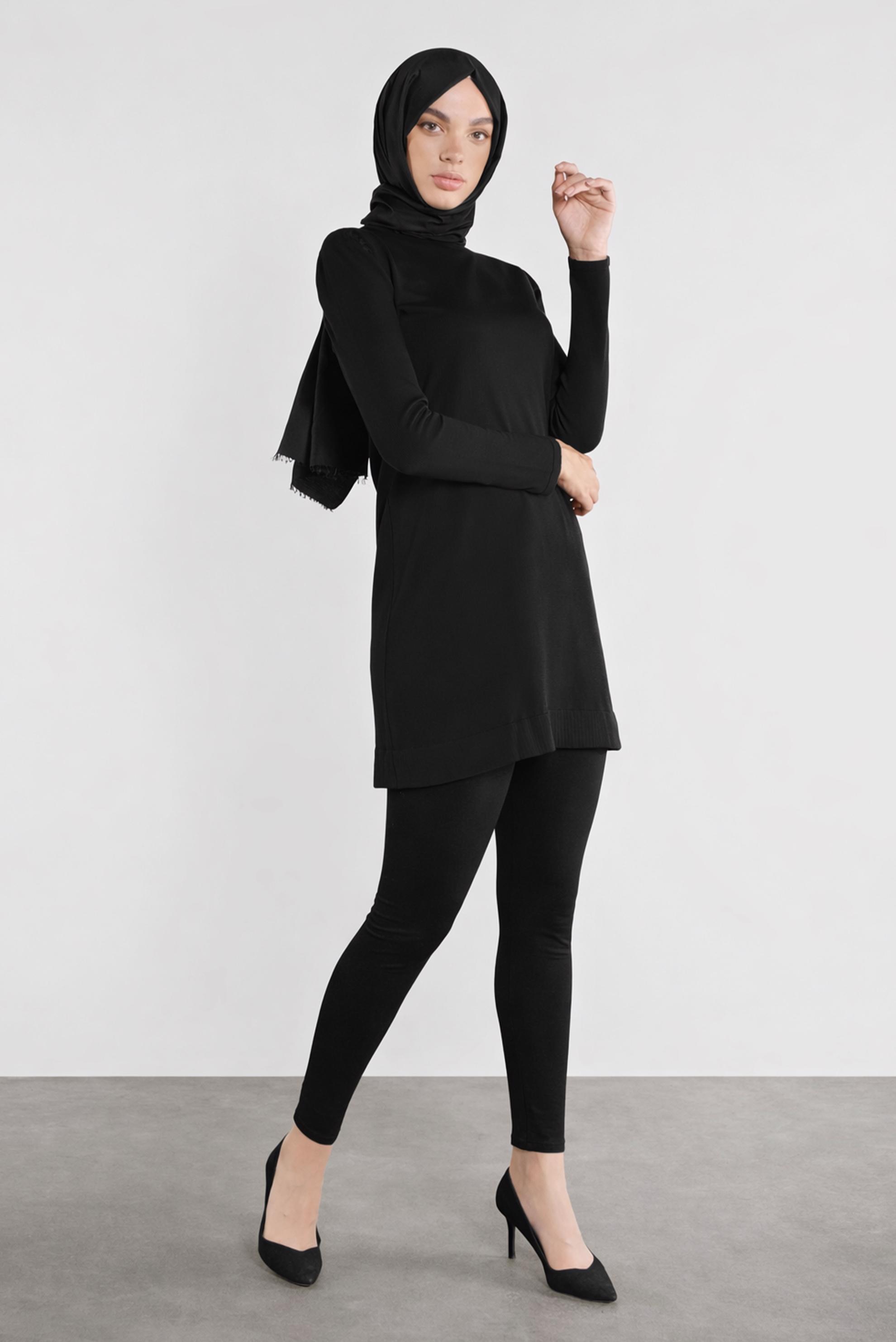 Tesettür giyim SİYAH TRİKO TUNİK 41018