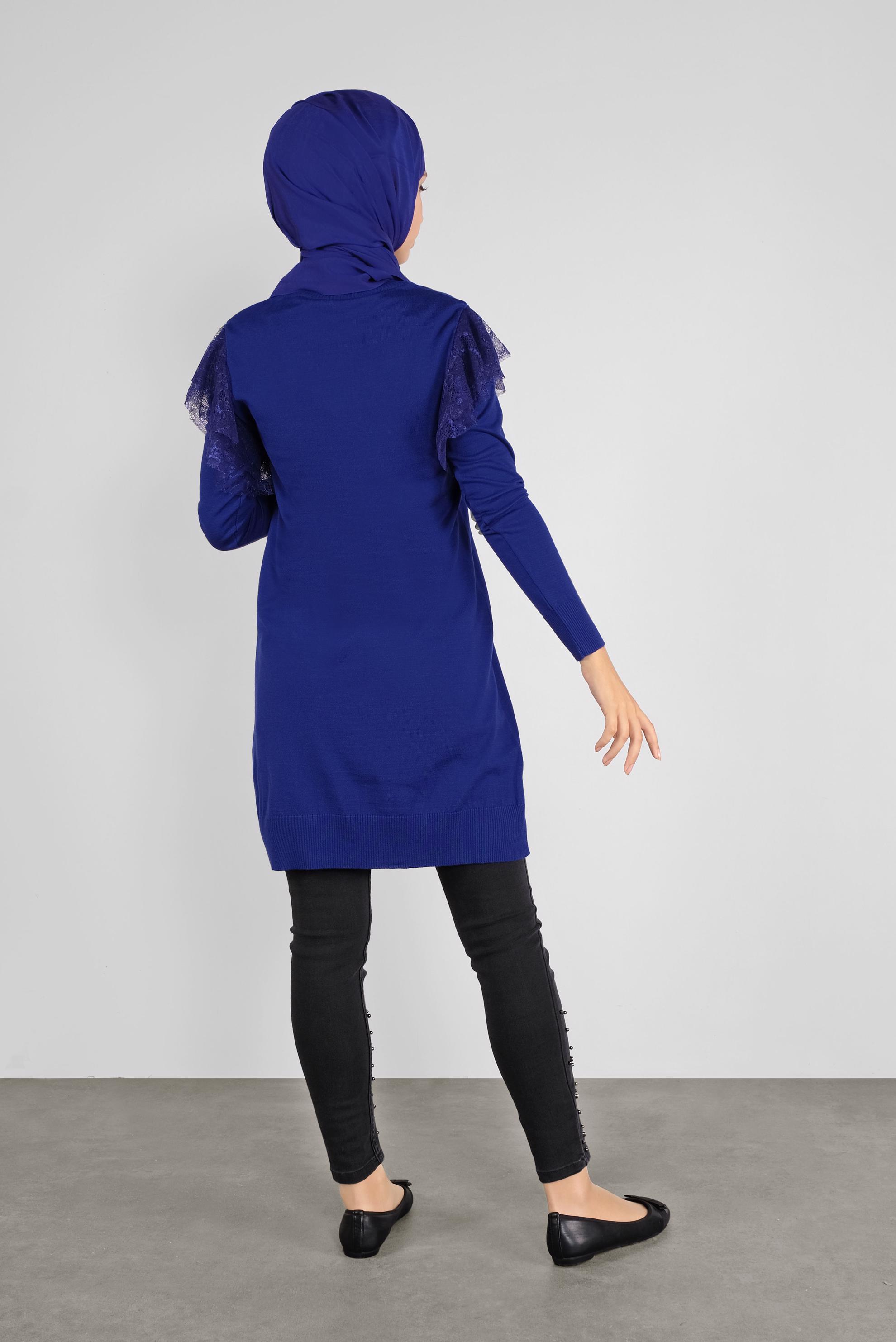 Tesettür giyim LACİVERT DANTEL DETAYLI TRİKO TUNİK 41019