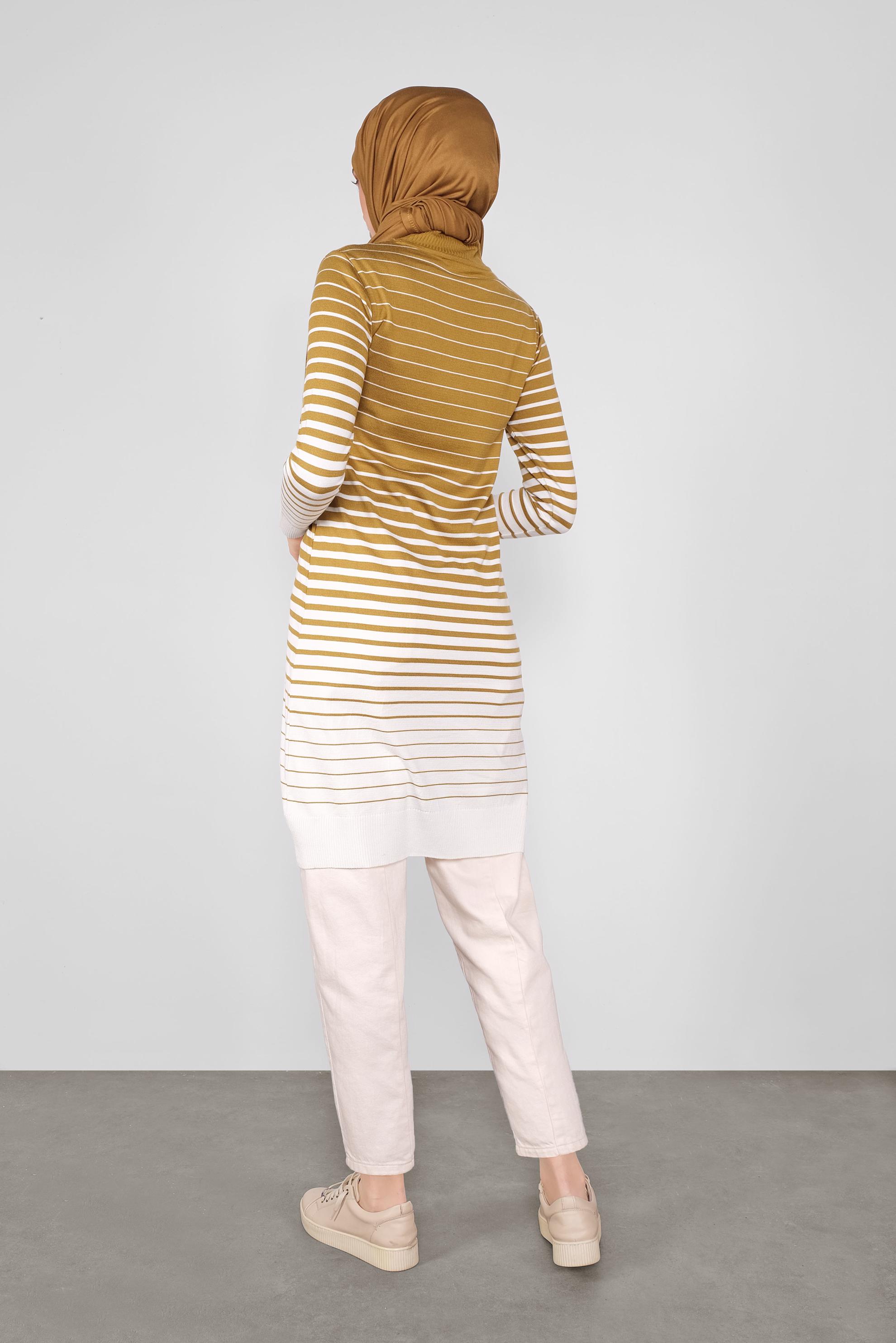 Tesettür giyim SARI ÇİZGİLİ TRİKO TUNİK 41055 