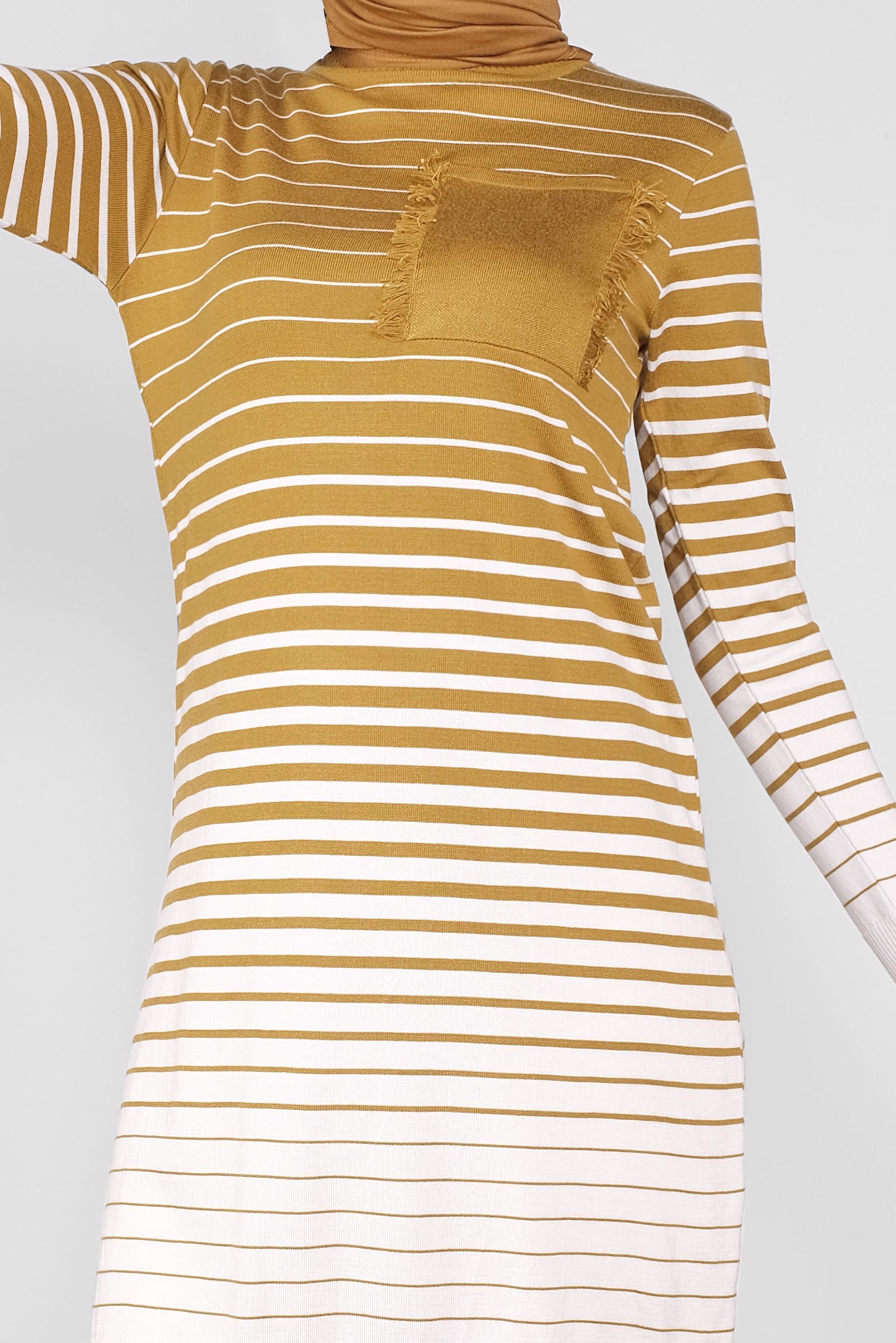 Tesettür giyim SARI ÇİZGİLİ TRİKO TUNİK 41055 