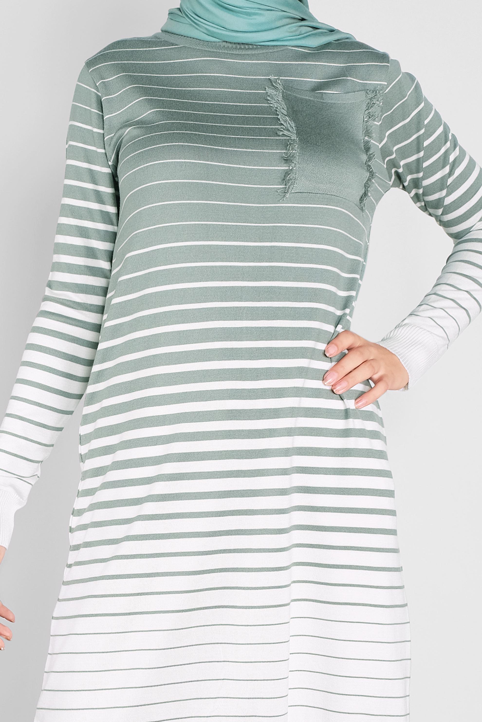 Tesettür giyim YEŞİL ÇİZGİLİ TRİKO TUNİK 41055 