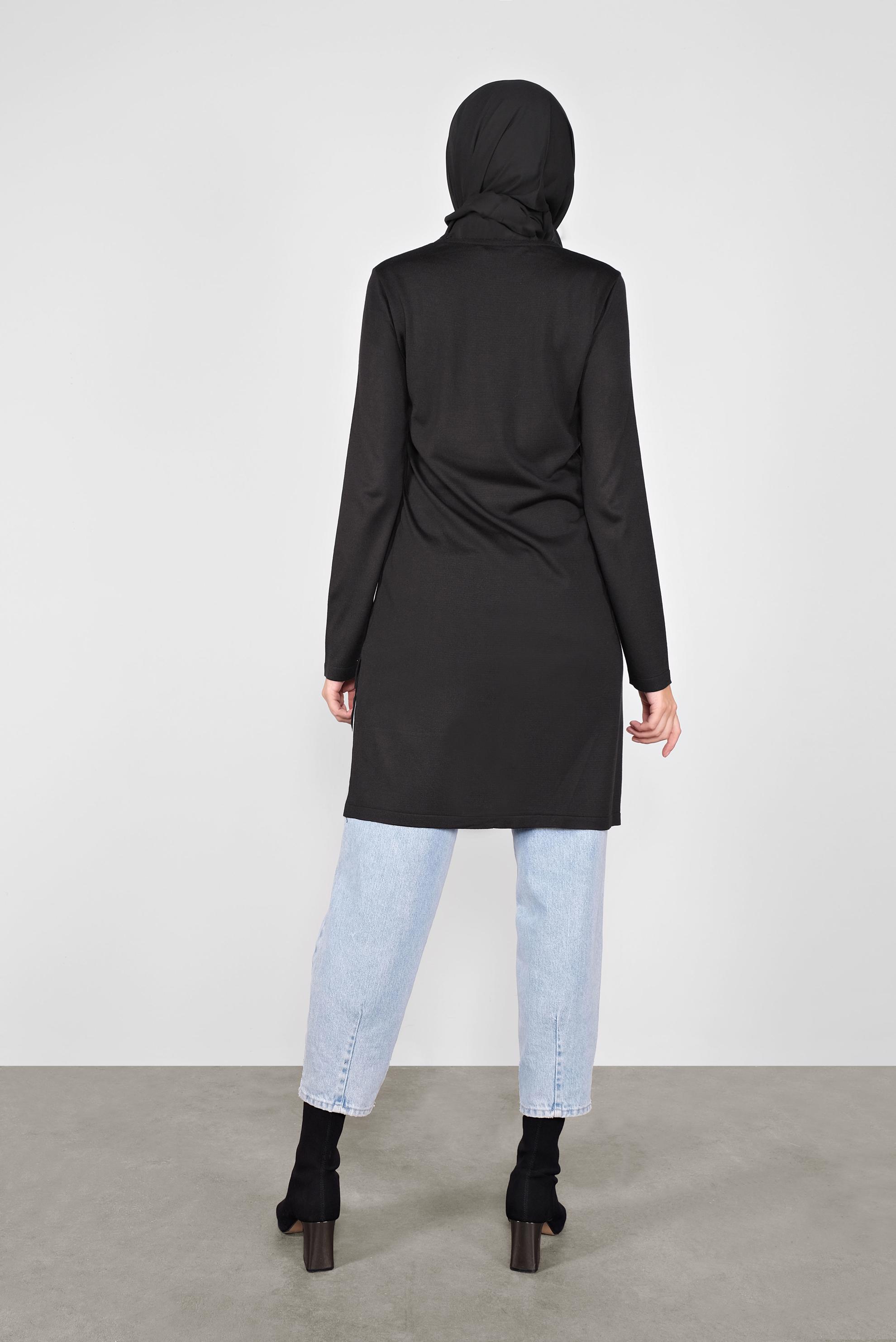 Tesettür giyim SİYAH ASİMETRİK KESİM TRİKO TUNİK 41057