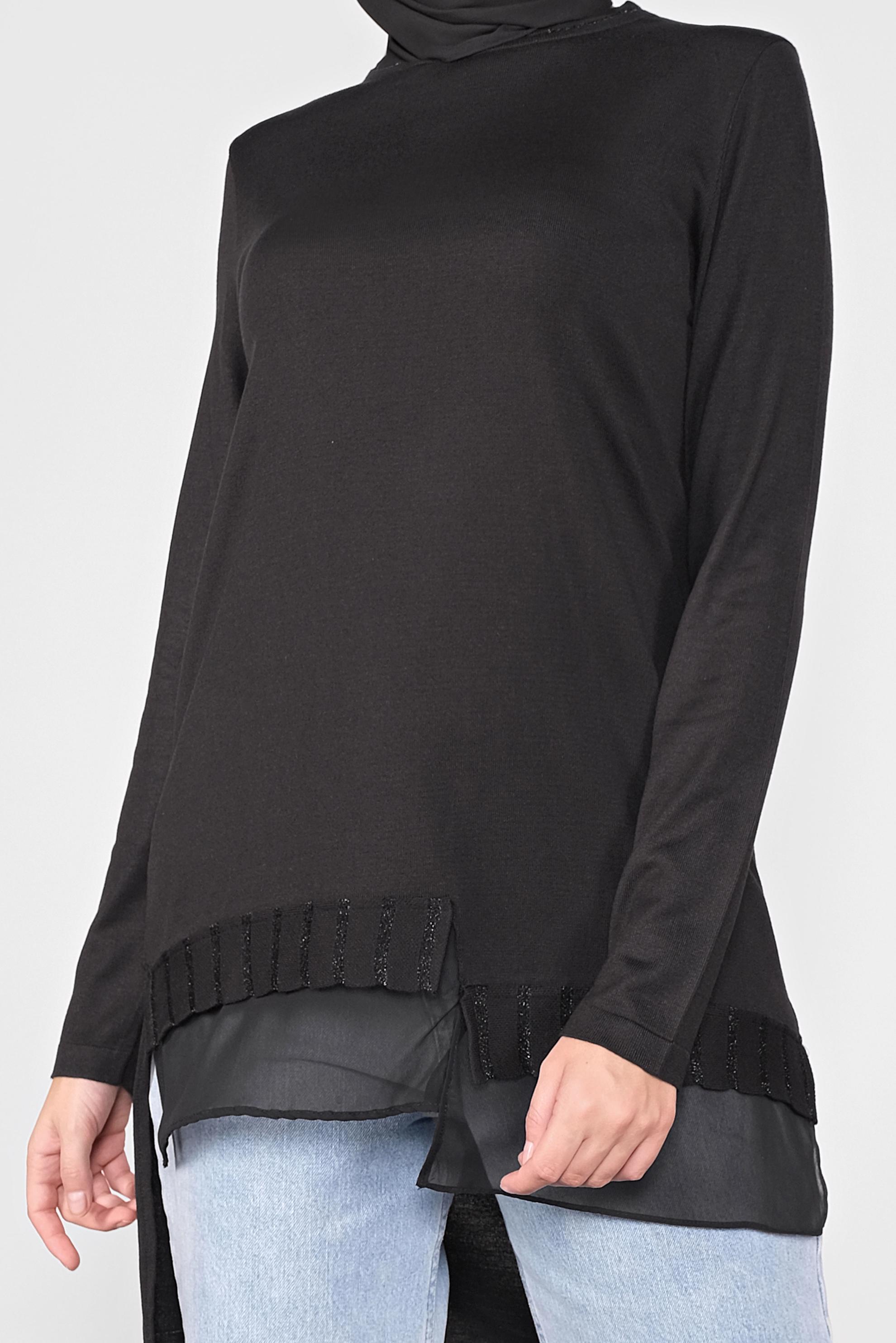 Tesettür giyim SİYAH ASİMETRİK KESİM TRİKO TUNİK 41057