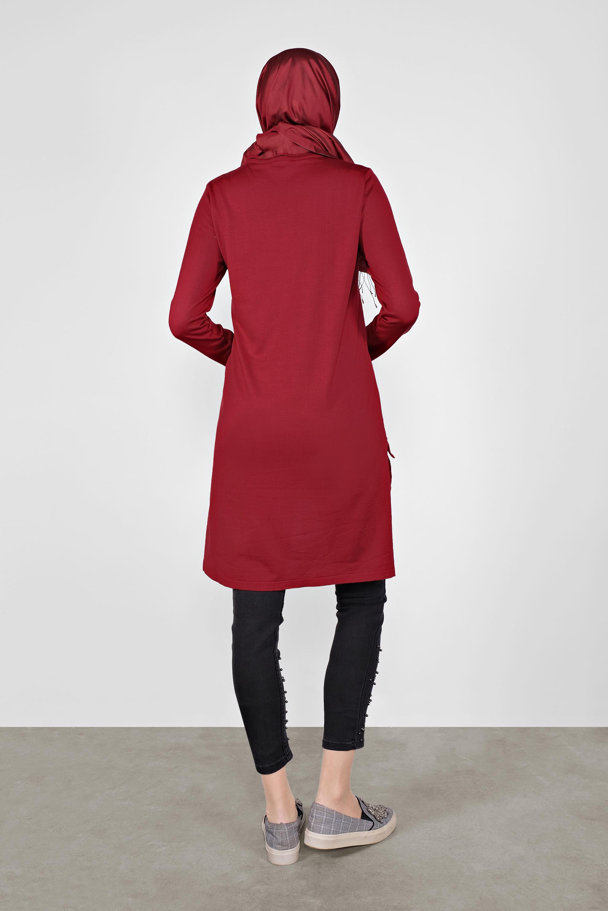 Tesettür giyim KIRMIZI ASİMETRİK KESİM TRİKO TUNİK 41057