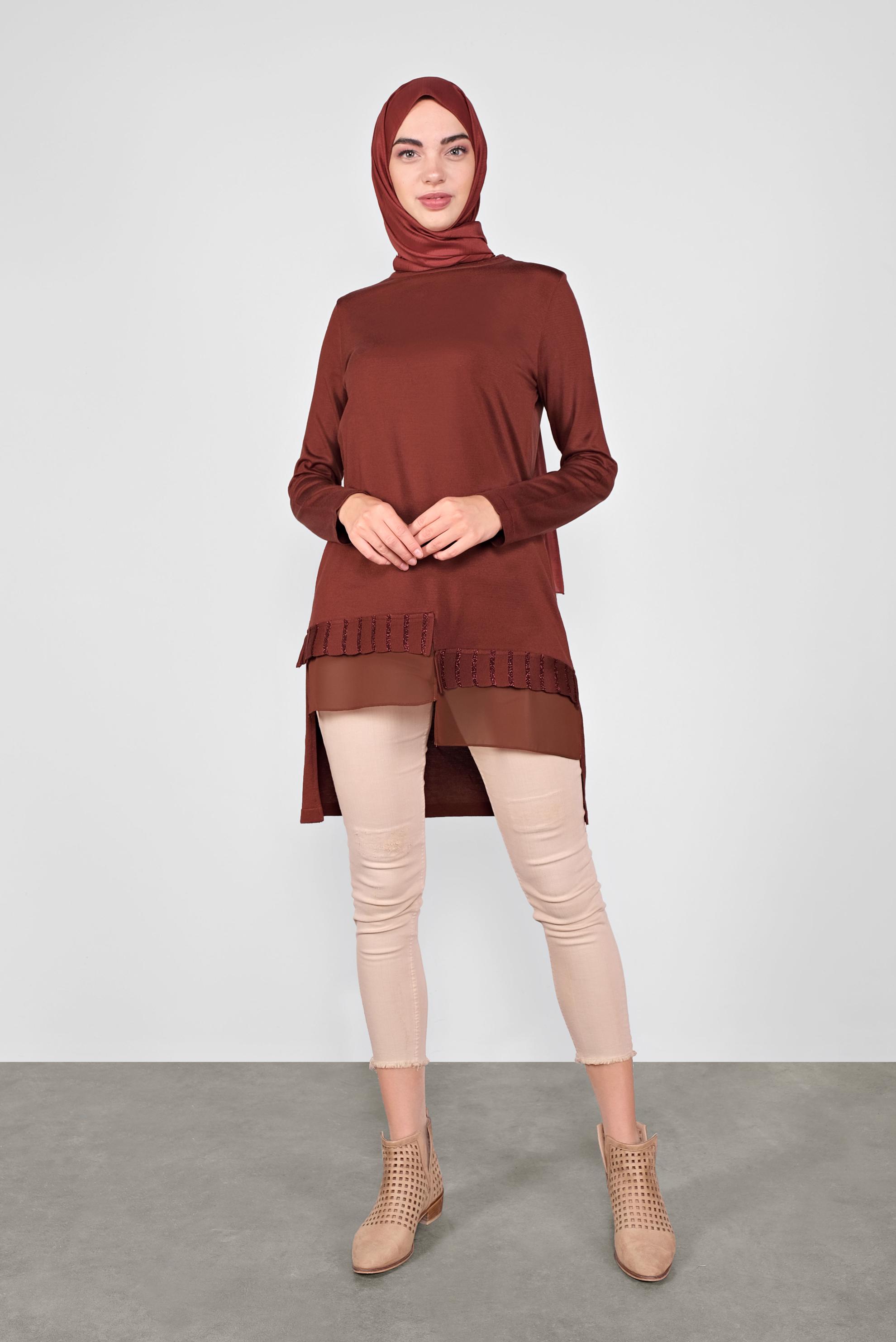 Tesettür giyim TURUNCU ASİMETRİK KESİM TRİKO TUNİK 41057