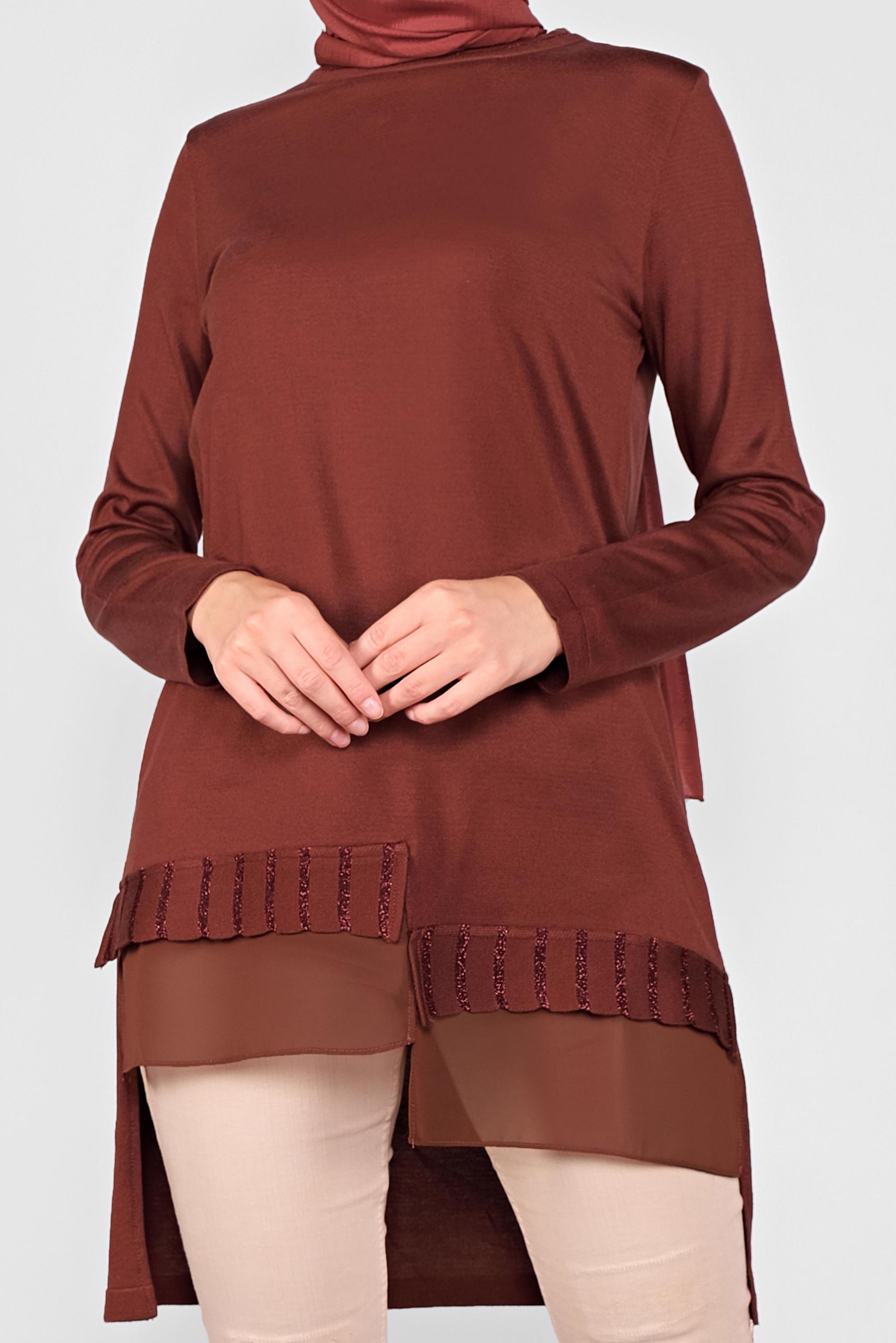 Tesettür giyim TURUNCU ASİMETRİK KESİM TRİKO TUNİK 41057