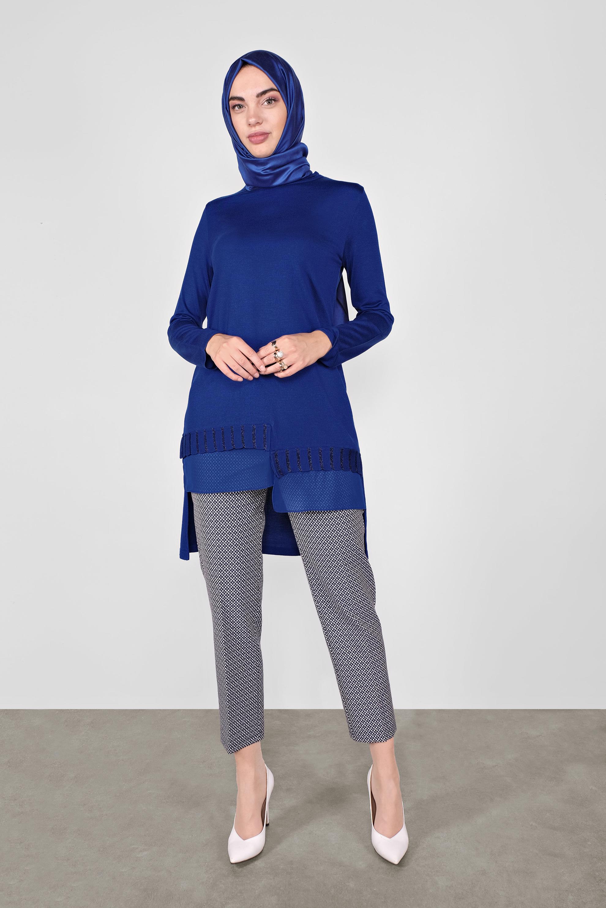 Tesettür giyim LACİVERT ASİMETRİK KESİM TRİKO TUNİK 41057