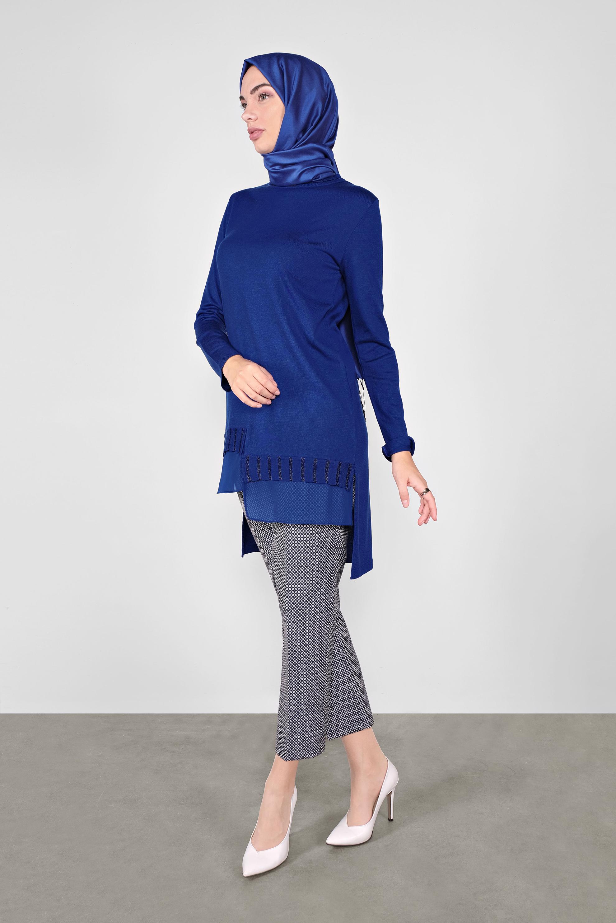 Tesettür giyim LACİVERT ASİMETRİK KESİM TRİKO TUNİK 41057